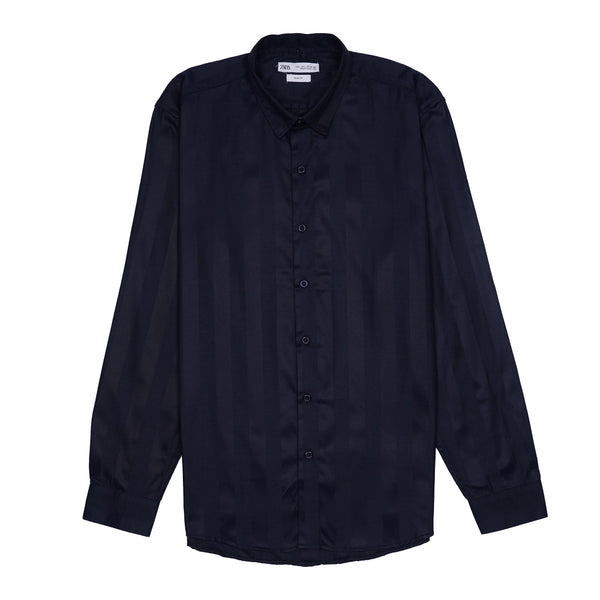 ZARA Lucent Cobalt Echo Tailored Fit Long Sleeve Satin Shirt