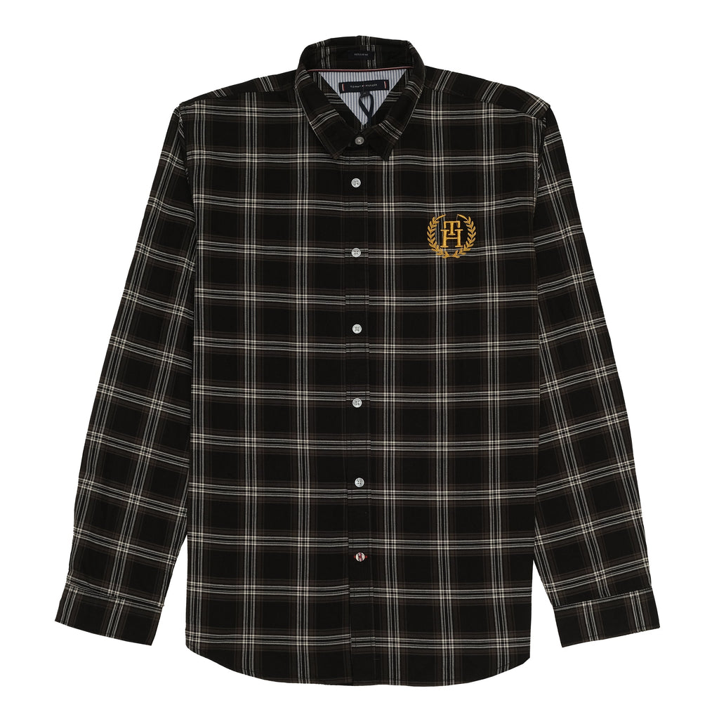 TOMMY HILFIGER Midnight Charcoal Plaid Logo Button-Up Shirt