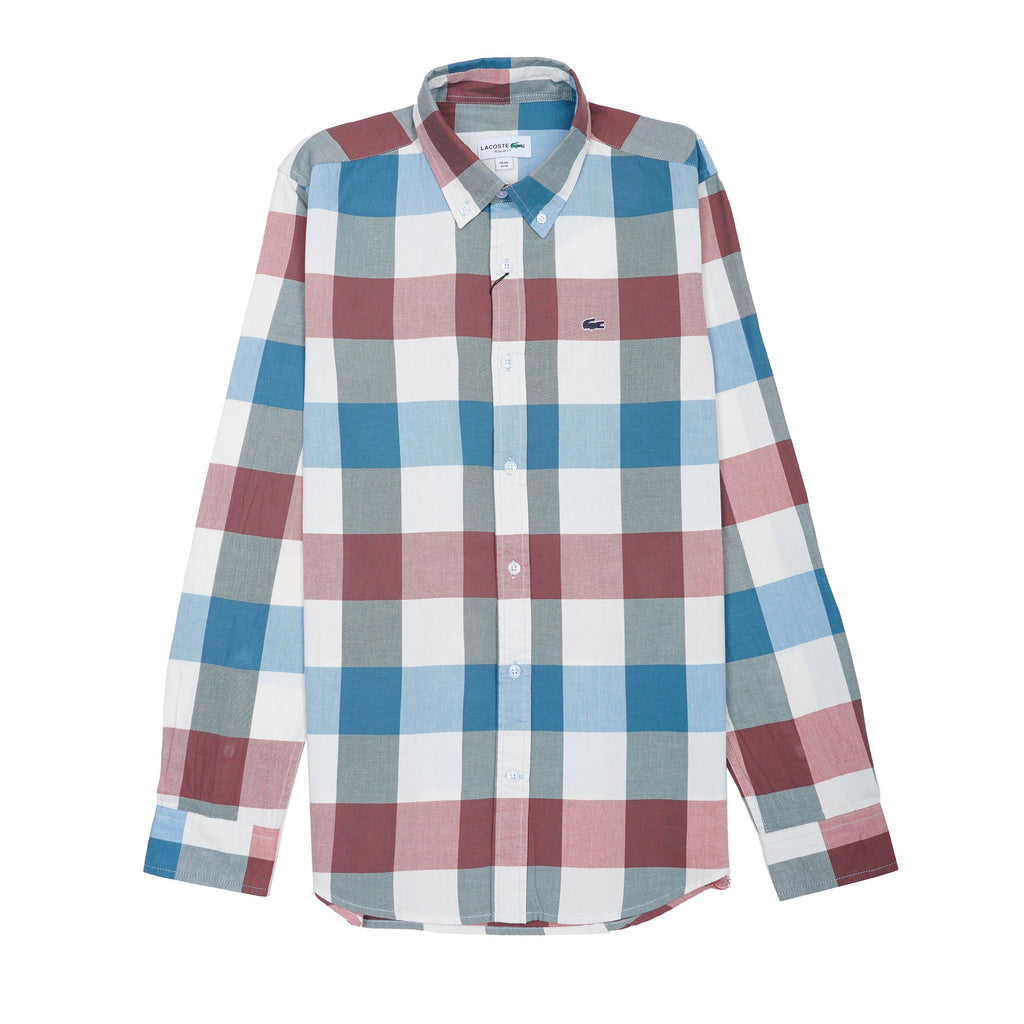 LACOSTE Prismatic Jade Tailored Fit Long Sleeve Checkered Shirt