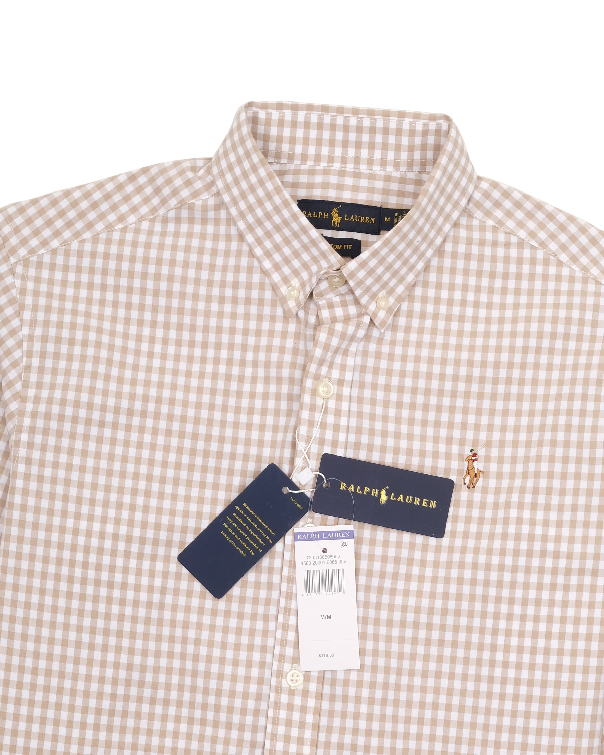 RALPH LAUREN Desert Beige Gingham Classic Fit Long Sleeve Oxford Shirt