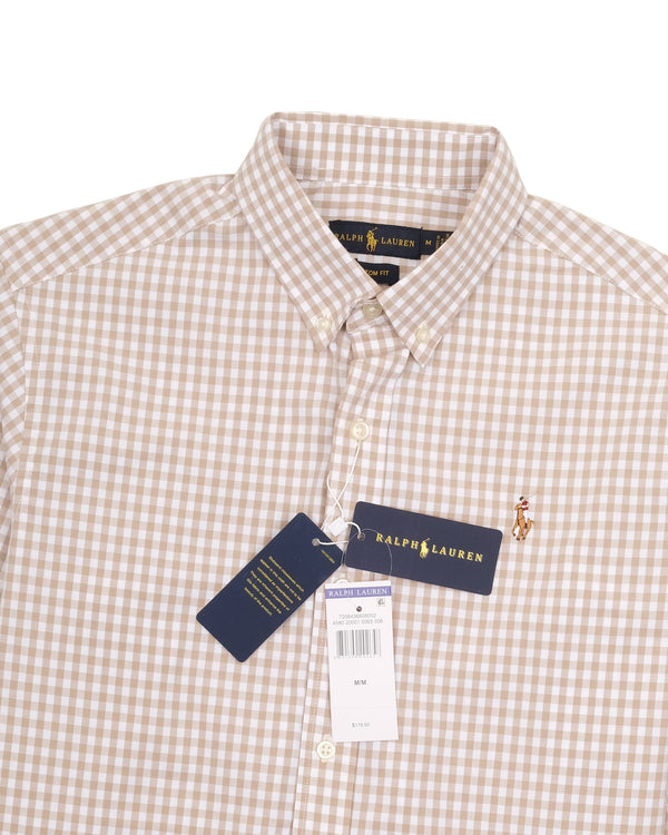 RALPH LAUREN Desert Beige Gingham Classic Fit Long Sleeve Oxford Shirt