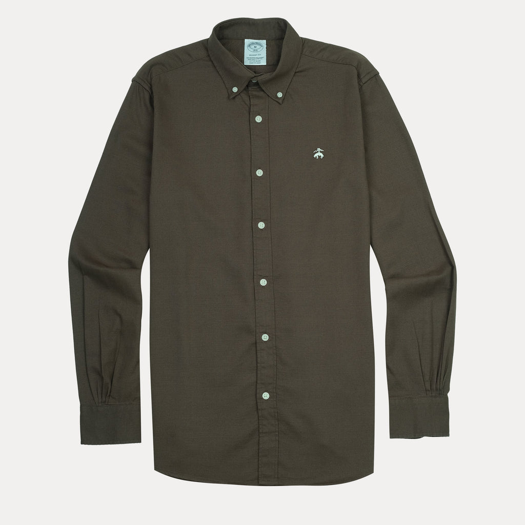 BROOKS BROTHERS Enchanted Moss Tailored Fit Long Sleeve Stretch Oxford Shirt