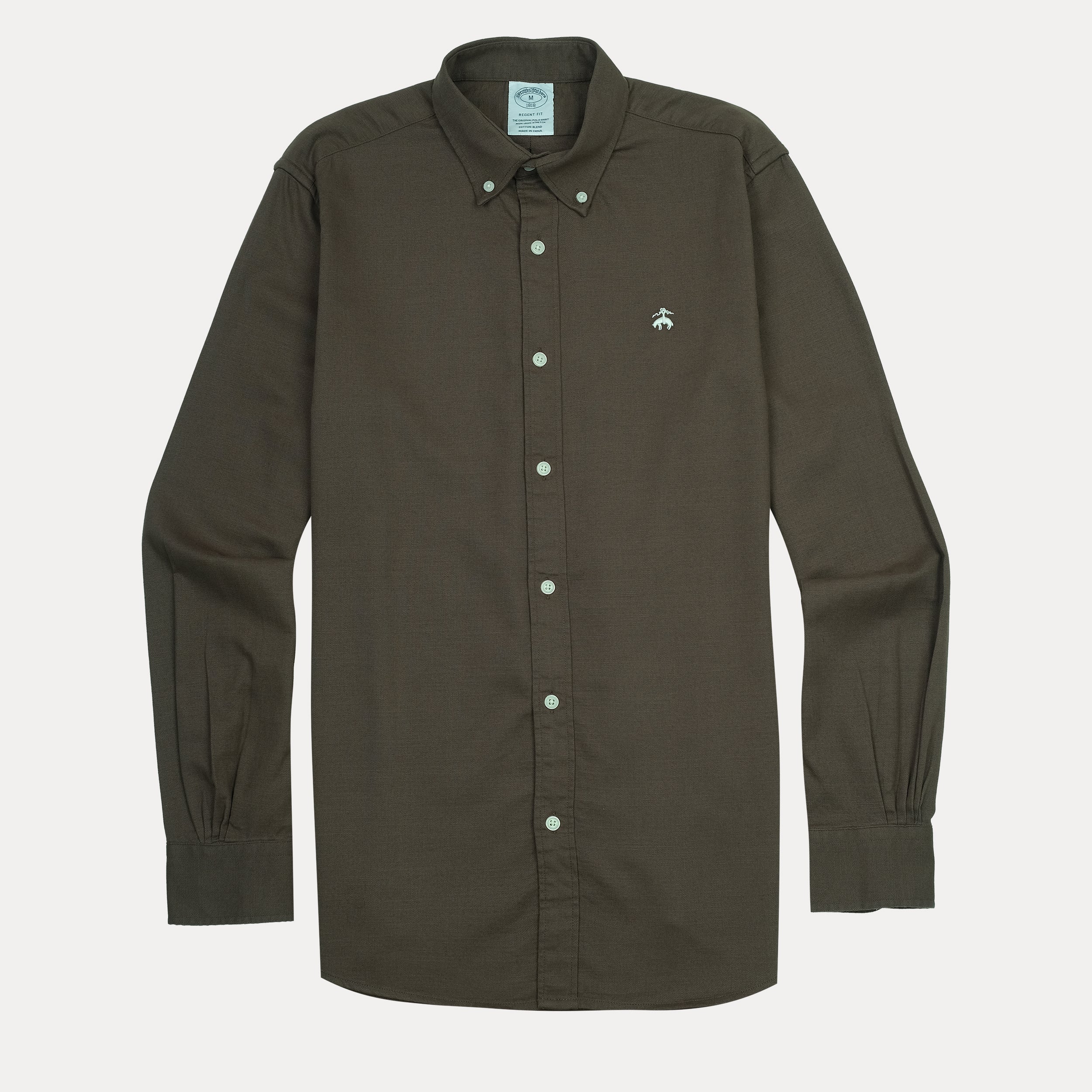 BROOKS BROTHERS Enchanted Moss Tailored Fit Long Sleeve Stretch Oxford Shirt