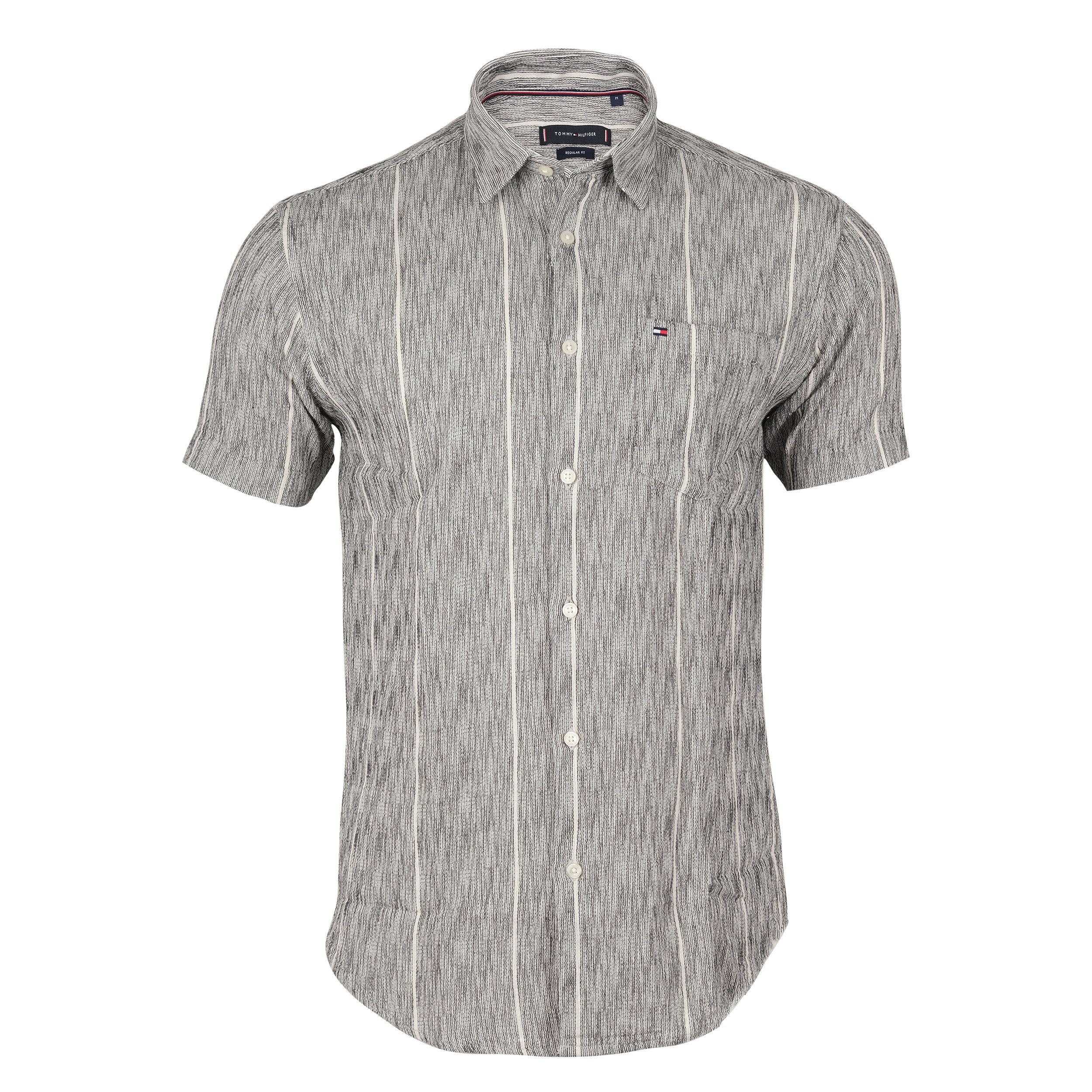 TOMMY HILFIGER Ashen Stripe Slim Fit Short Sleeve Casual Shirt