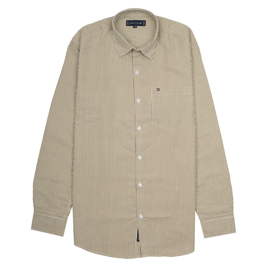 TOMMY HILFIGER Rustic Walnut Classic Fit Striped Button-Up Shirt