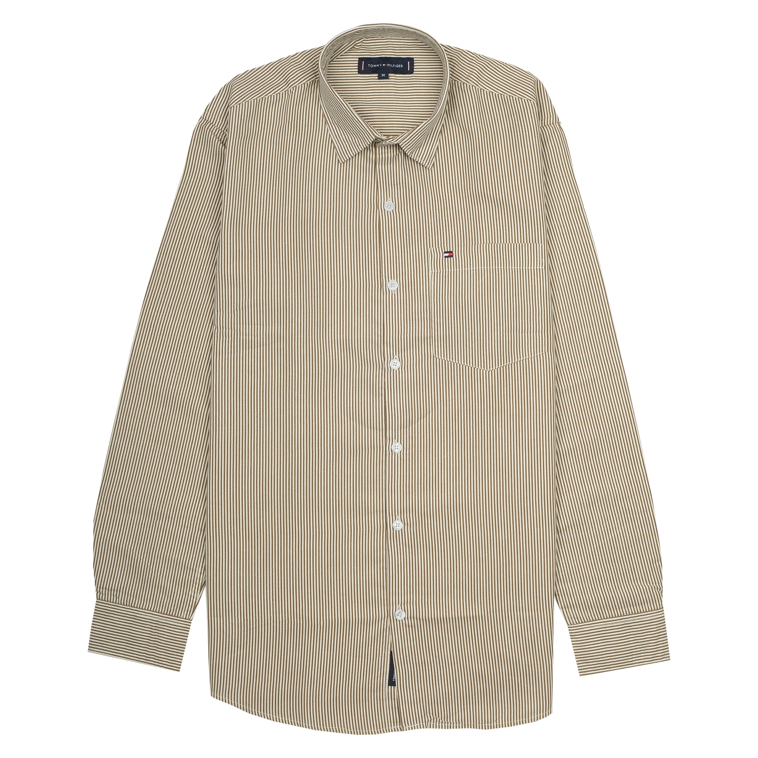 TOMMY HILFIGER Rustic Walnut Classic Fit Striped Button-Up Shirt