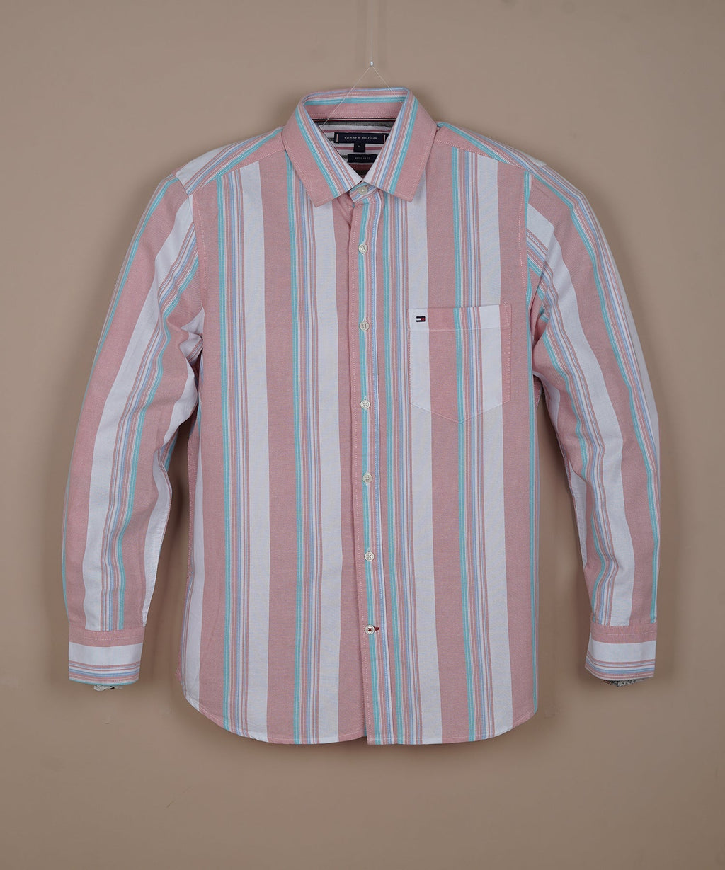 TOMMY HILFIGER Radiant Coral Tailored Fit Long Sleeve Button-Up Shirt
