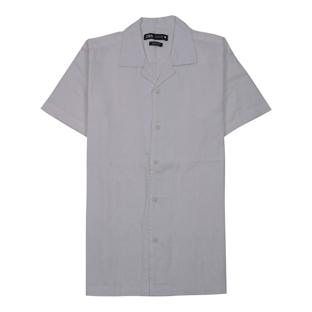 ZARA Glimmering Quartz Classic Fit Short Sleeve Linen Shirt