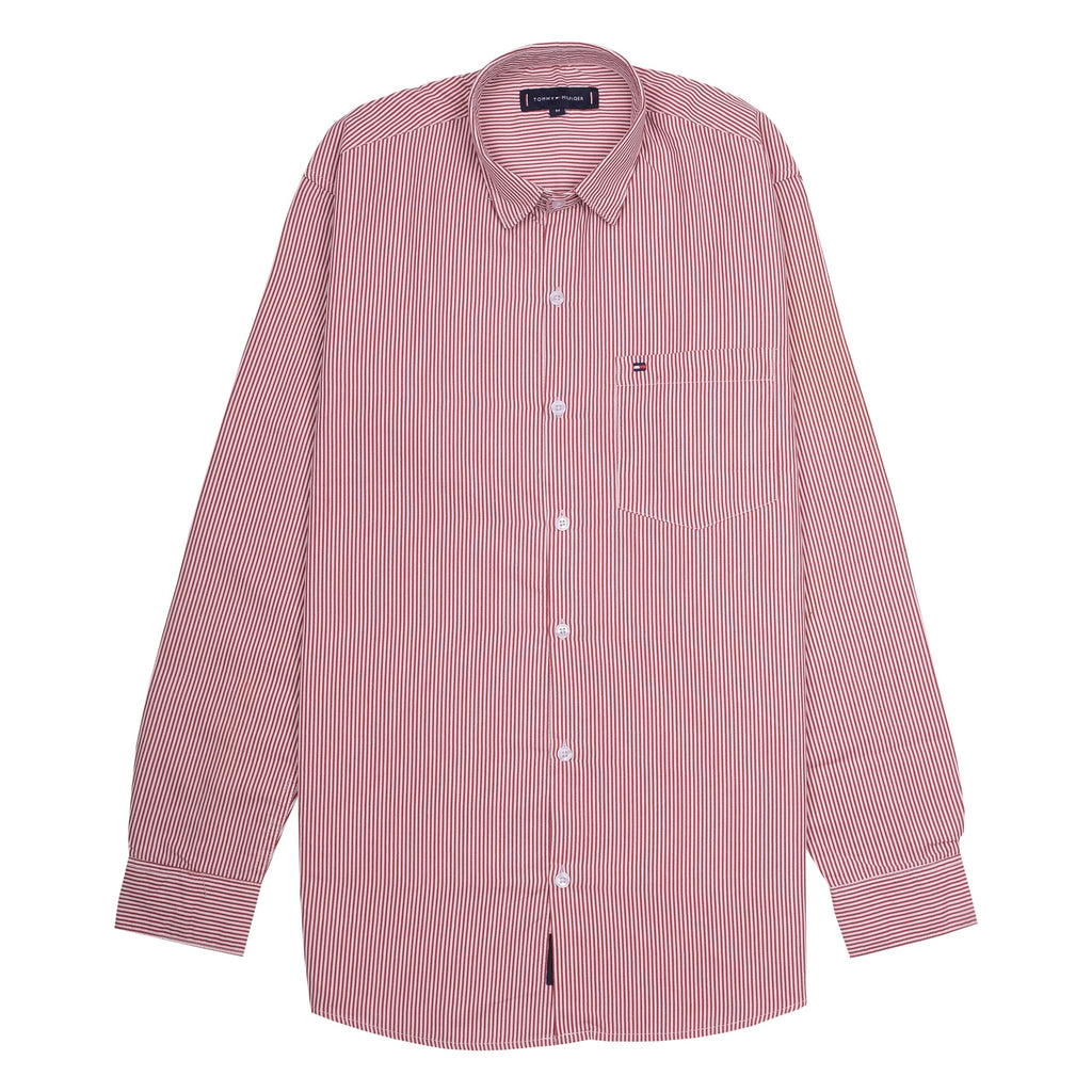 TOMMY HILFIGER Crimson Stripe Classic Fit Long Sleeve Button-Up Shirt