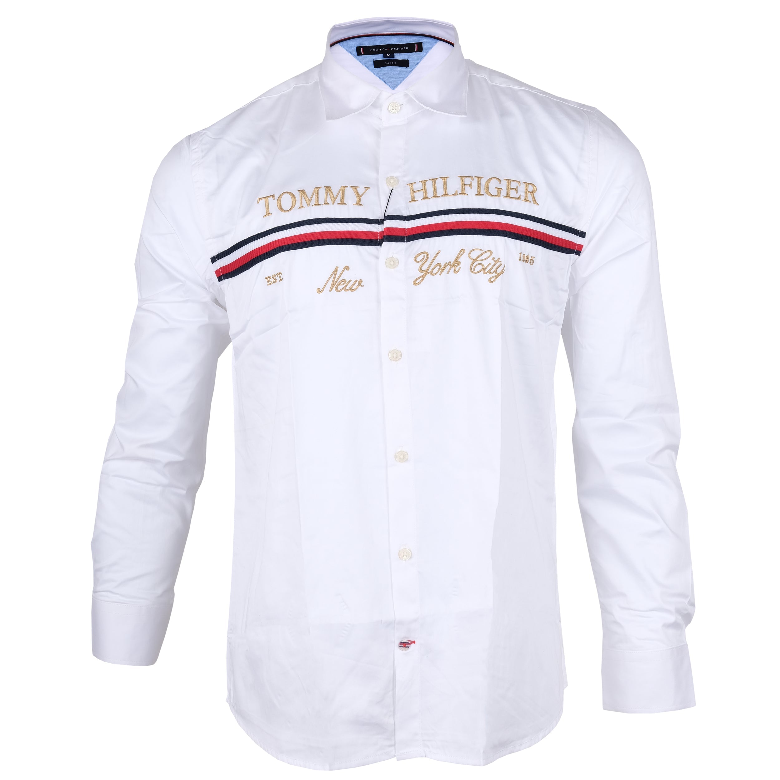 TOMMY HILFIGER Snowy Pearl Classic Fit Long Sleeve Striped Logo Shirt