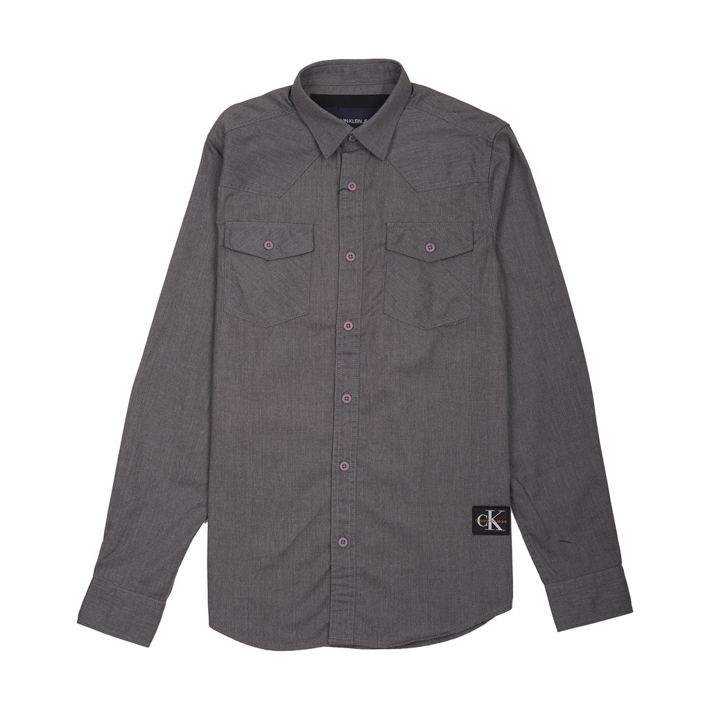 CALVIN KLEIN JEANS Ethereal Charcoal Modern Fit Long Sleeve Chambray Shirt