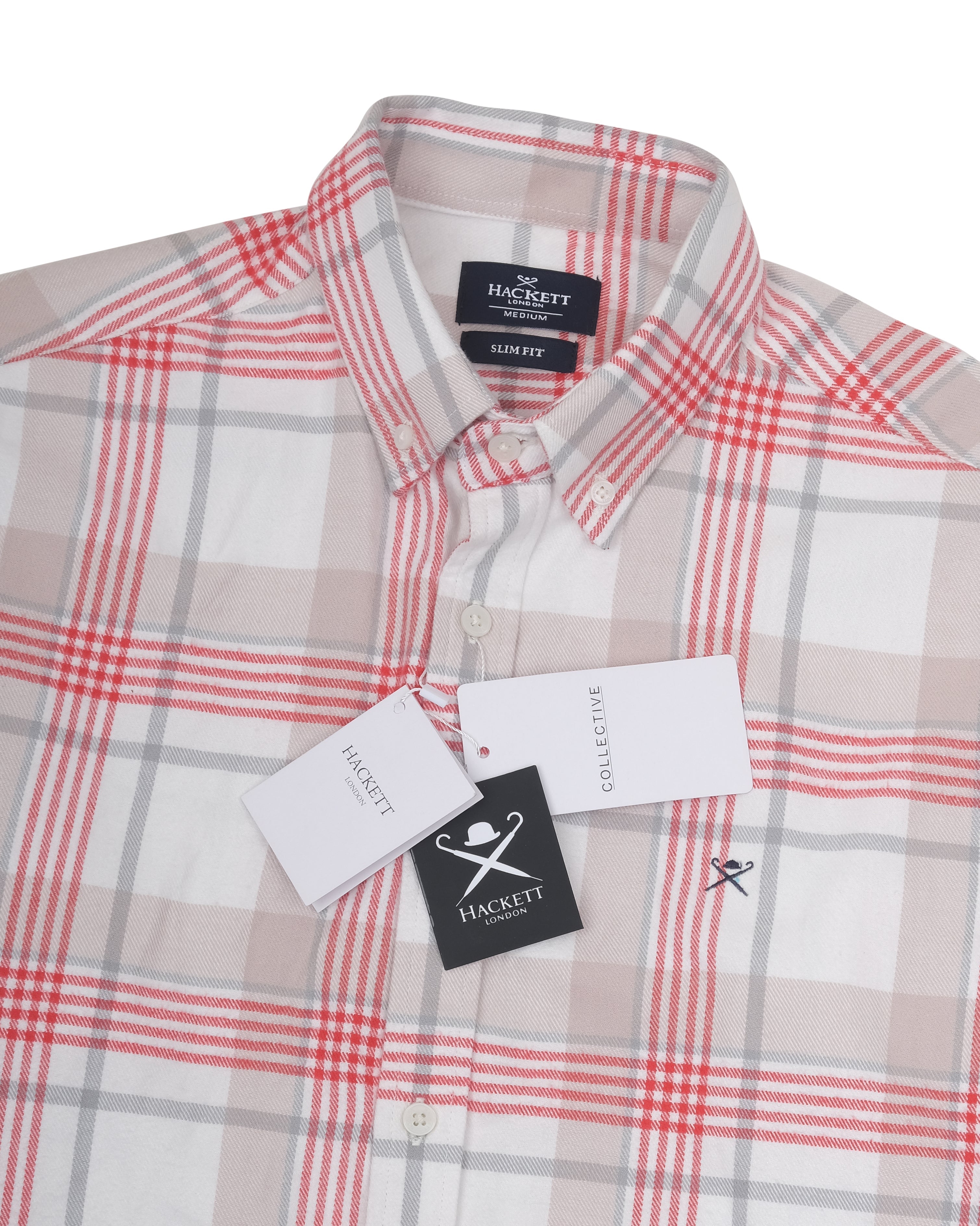 HACKETT LONDON Blush Coral Check Slim Fit Long Sleeve Shirt