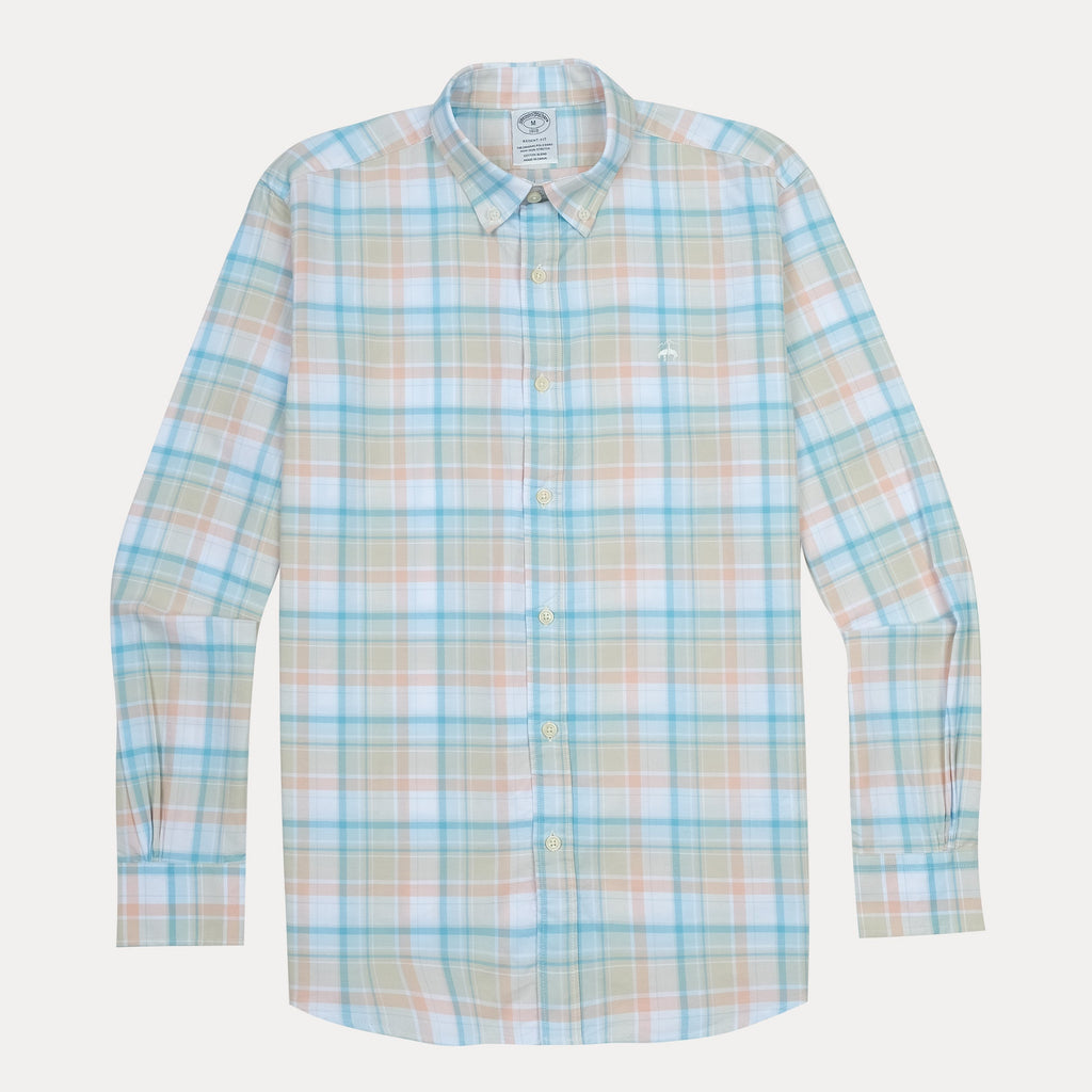 BROOKS BROTHERS Tranquil Teal Tailored Fit Long Sleeve Stretch Oxford Shirt