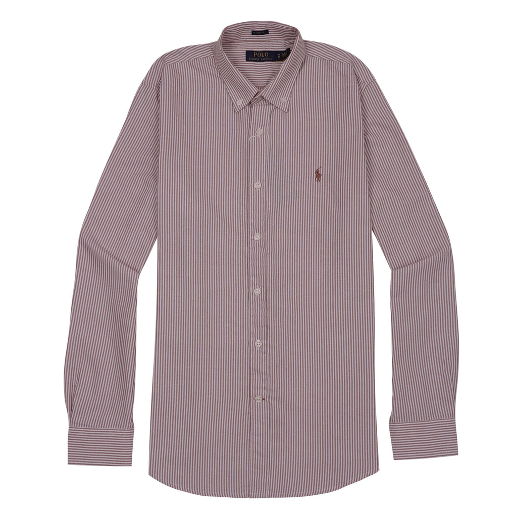 POLO RALPH LAUREN Blazing Coral Classic Fit Long Sleeve Striped Shirt