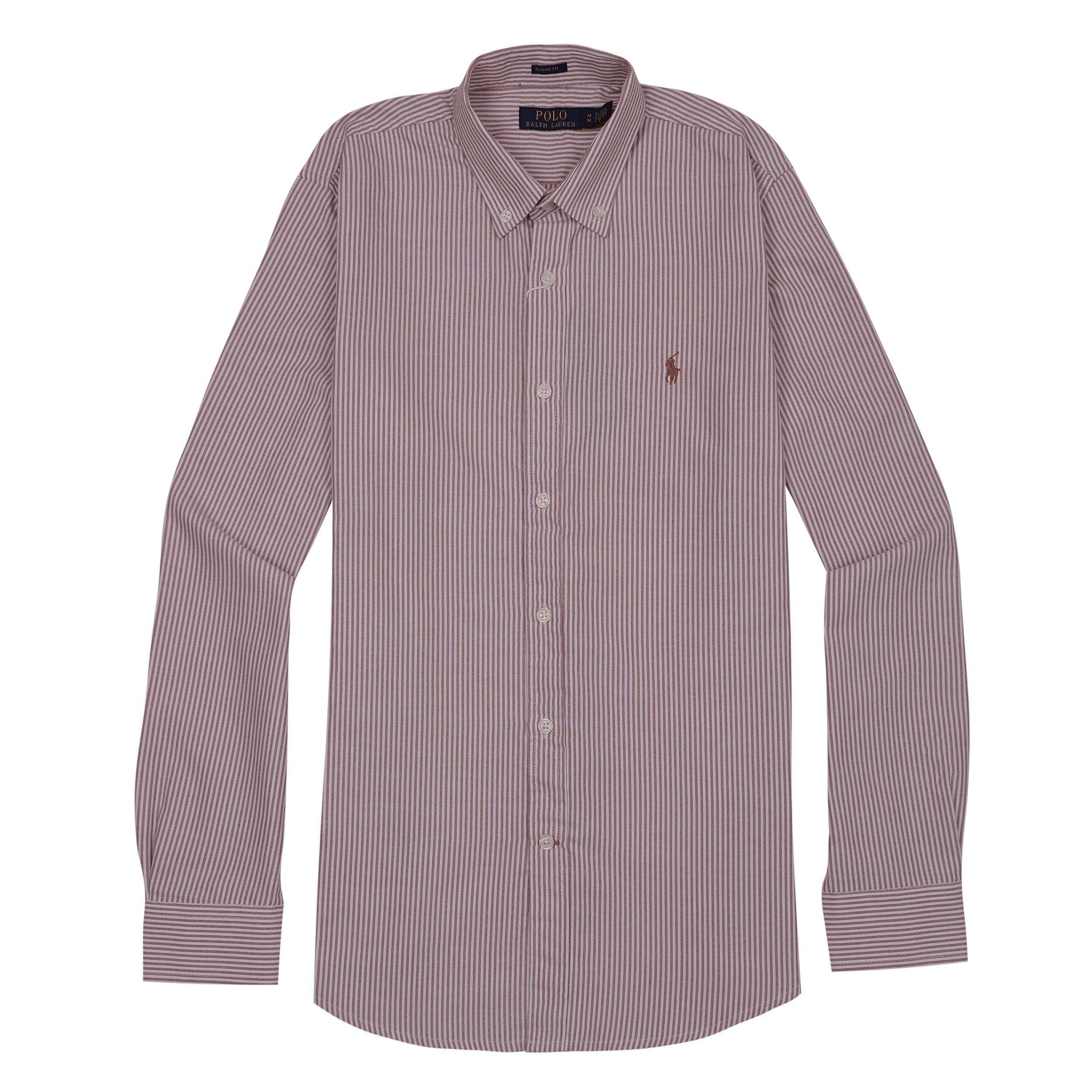 POLO RALPH LAUREN Blazing Coral Classic Fit Long Sleeve Striped Shirt