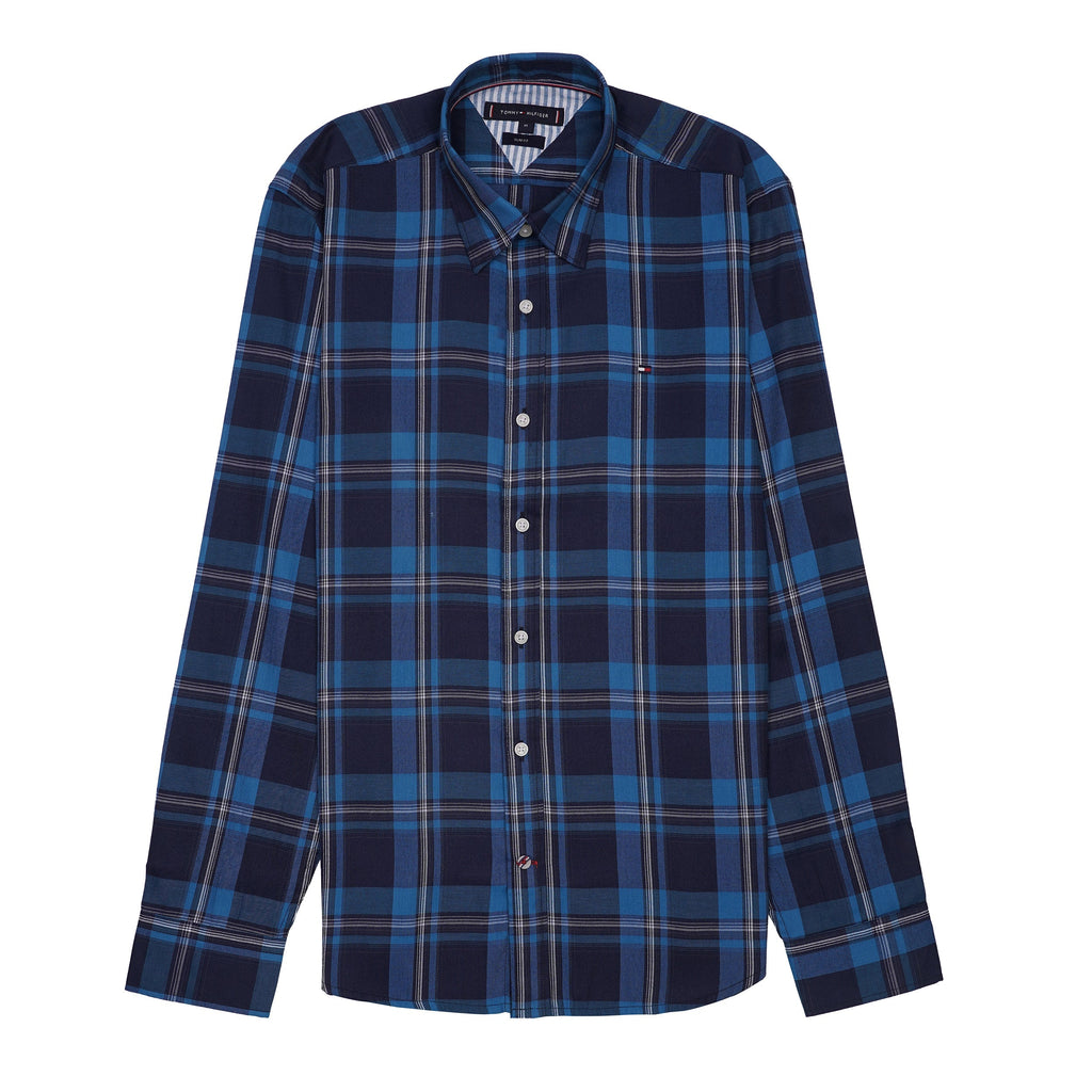 TOMMY HILFIGER Radiant Indigo Tailored Fit Long Sleeve Flannel Shirt