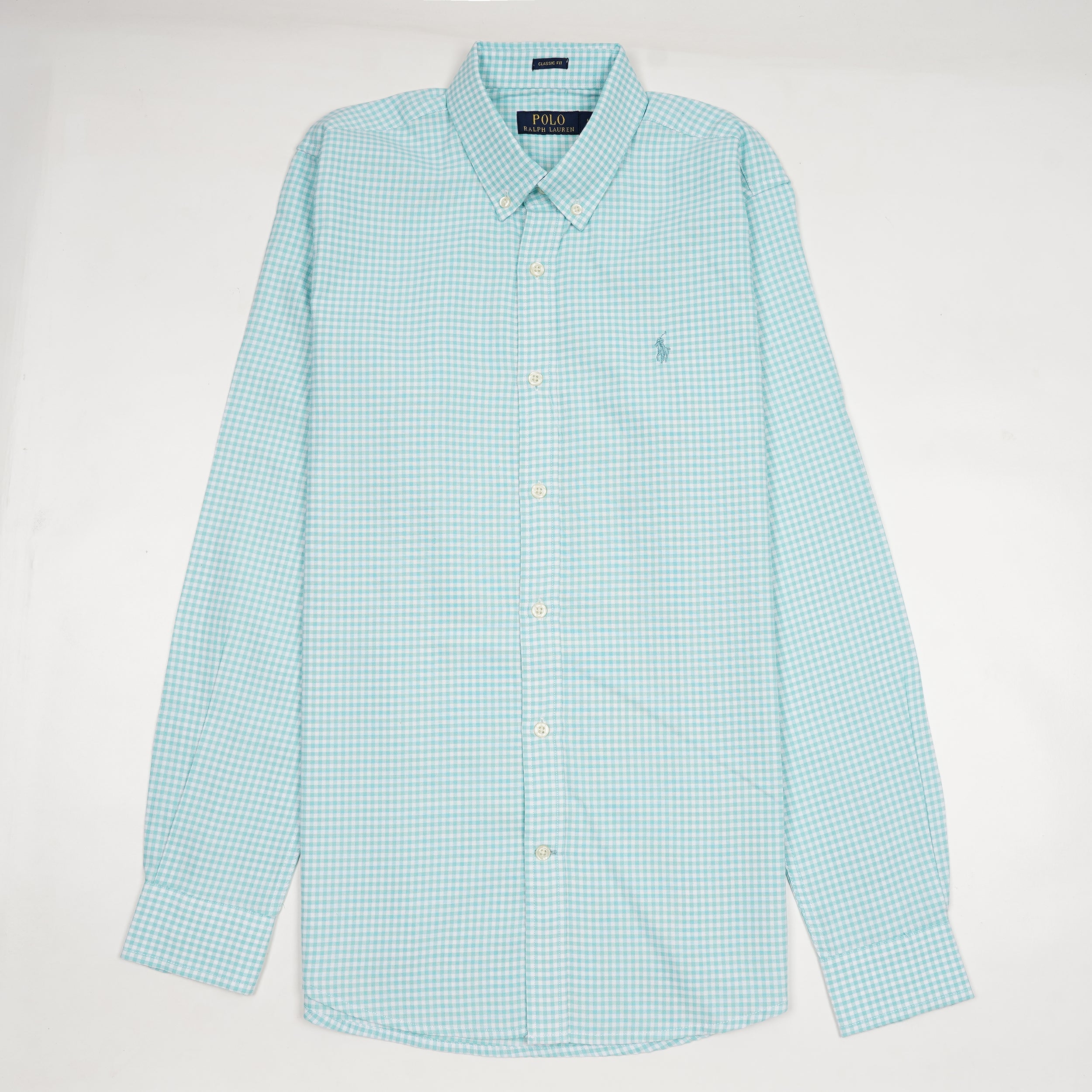 POLO RALPH LAUREN Tranquil Teal Classic Fit Long Sleeve Gingham Shirt