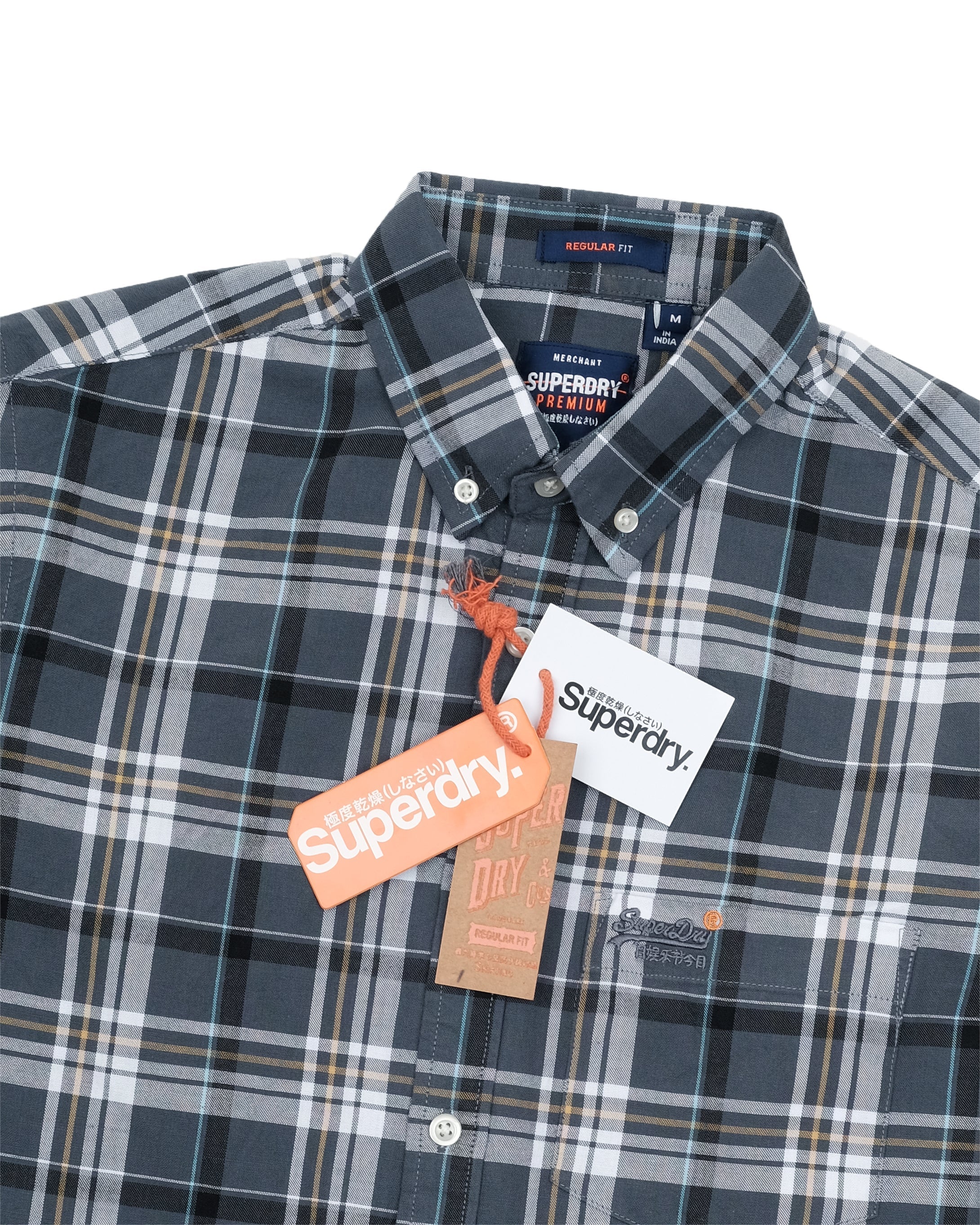 SUPERDRY Midnight Slate Slim Fit Long Sleeve Check Shirt
