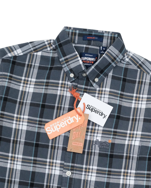SUPERDRY Midnight Slate Slim Fit Long Sleeve Check Shirt