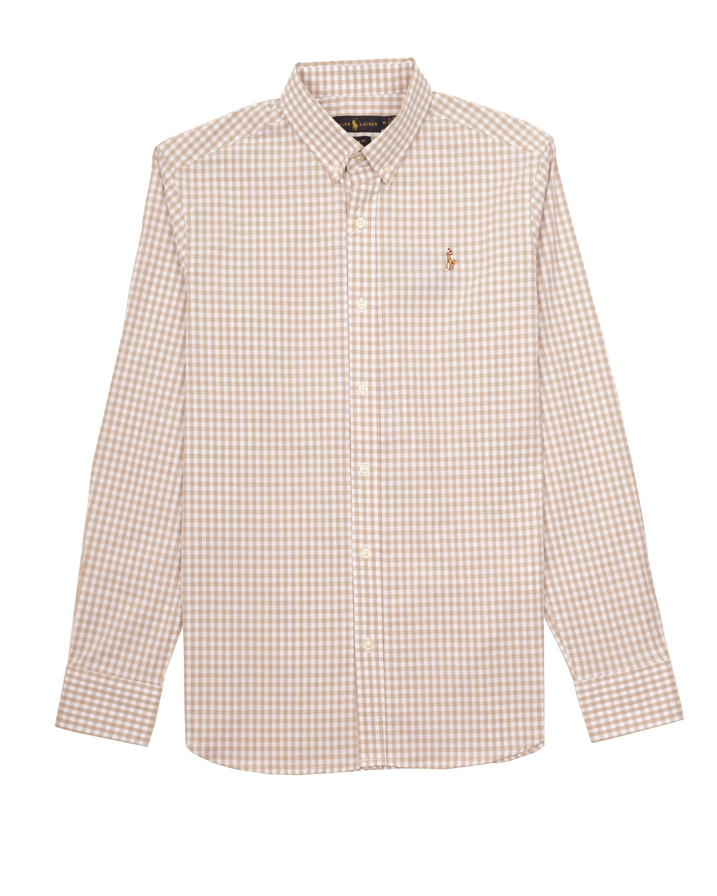 RALPH LAUREN Desert Beige Gingham Classic Fit Long Sleeve Oxford Shirt