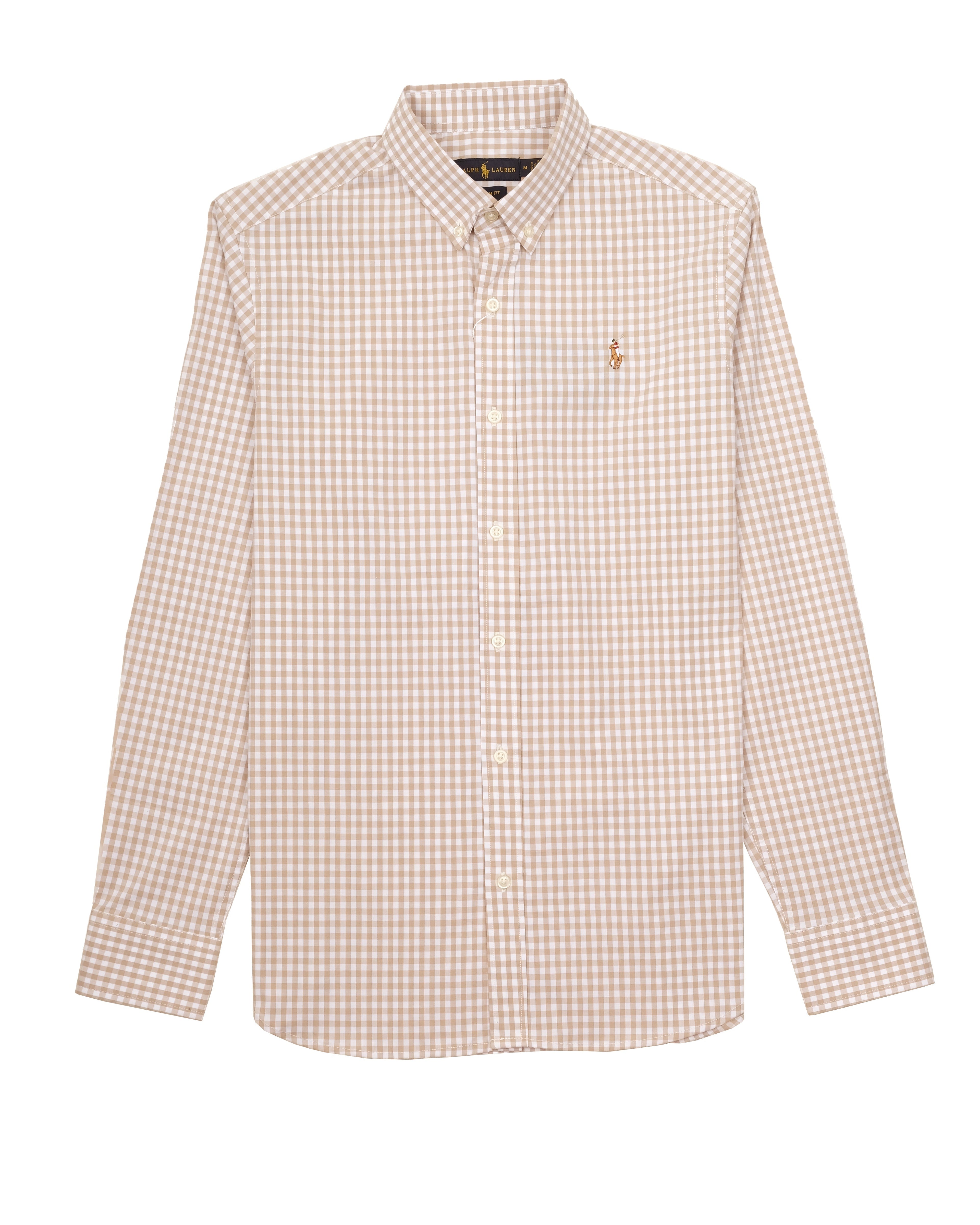 RALPH LAUREN Desert Beige Gingham Classic Fit Long Sleeve Oxford Shirt