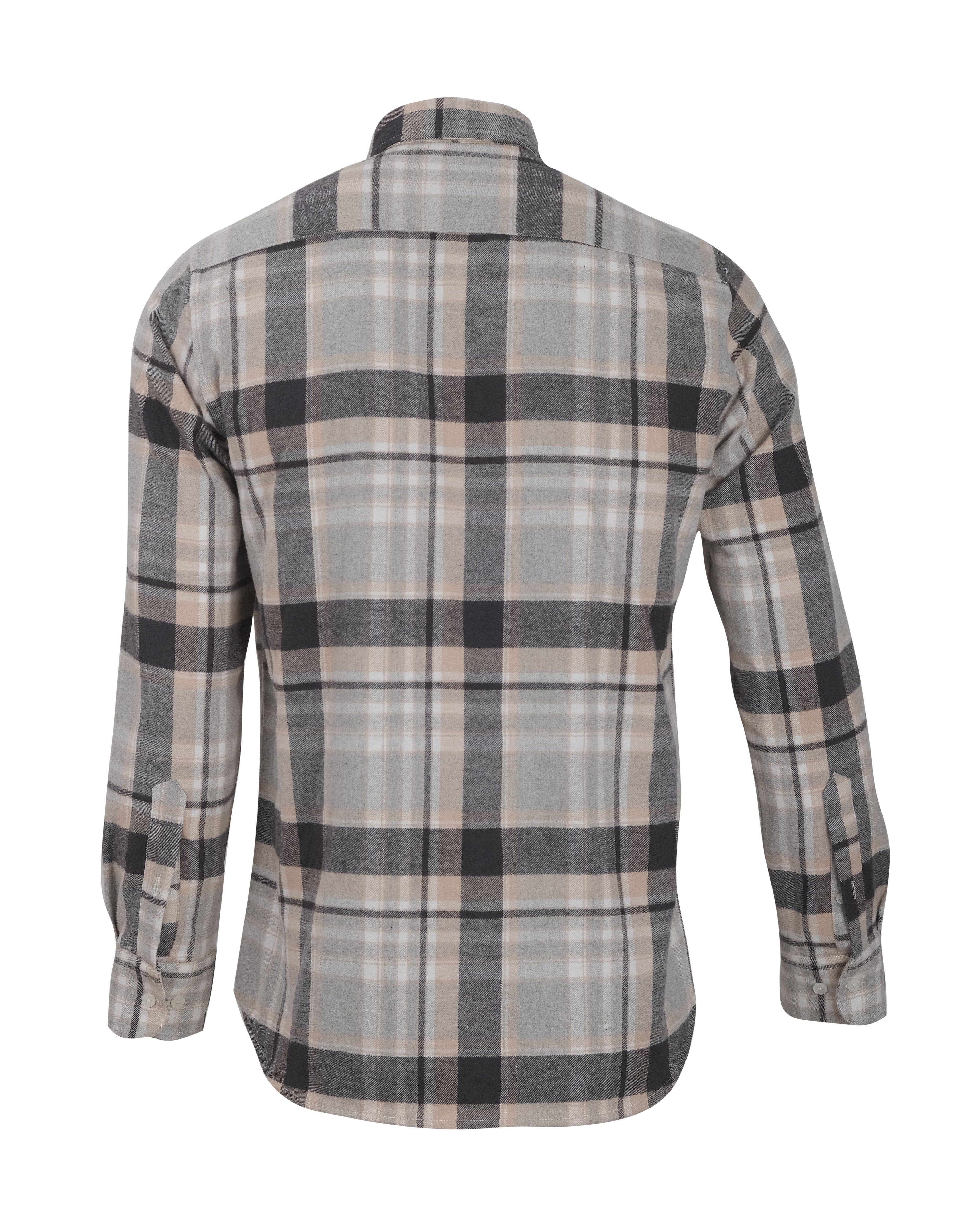 HACKETT LONDON Driftwood Beige Heritage Checked Flannel Long Sleeve Shirt