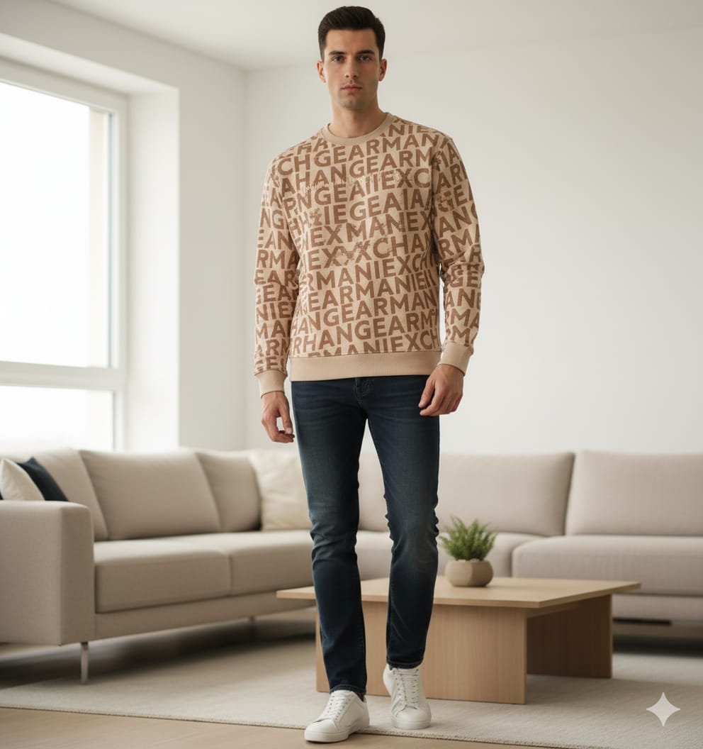 ARMANI EXCHANGE Caramel Whisper Statement Logo Crewneck Sweatshirt