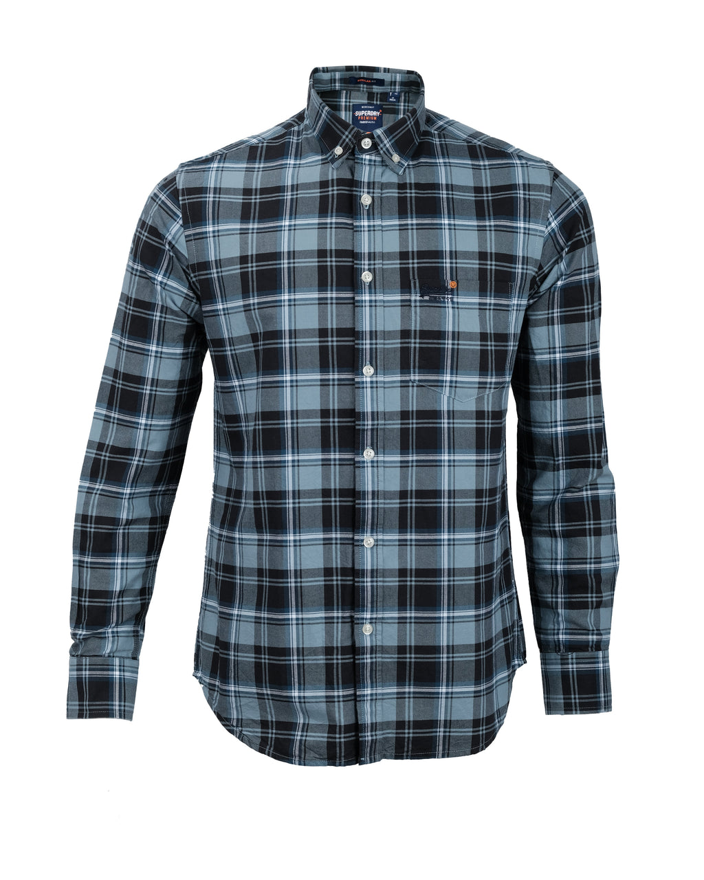 SUPERDRY Midnight Slate Checked Flannel Classic Fit Long Sleeve Shirt