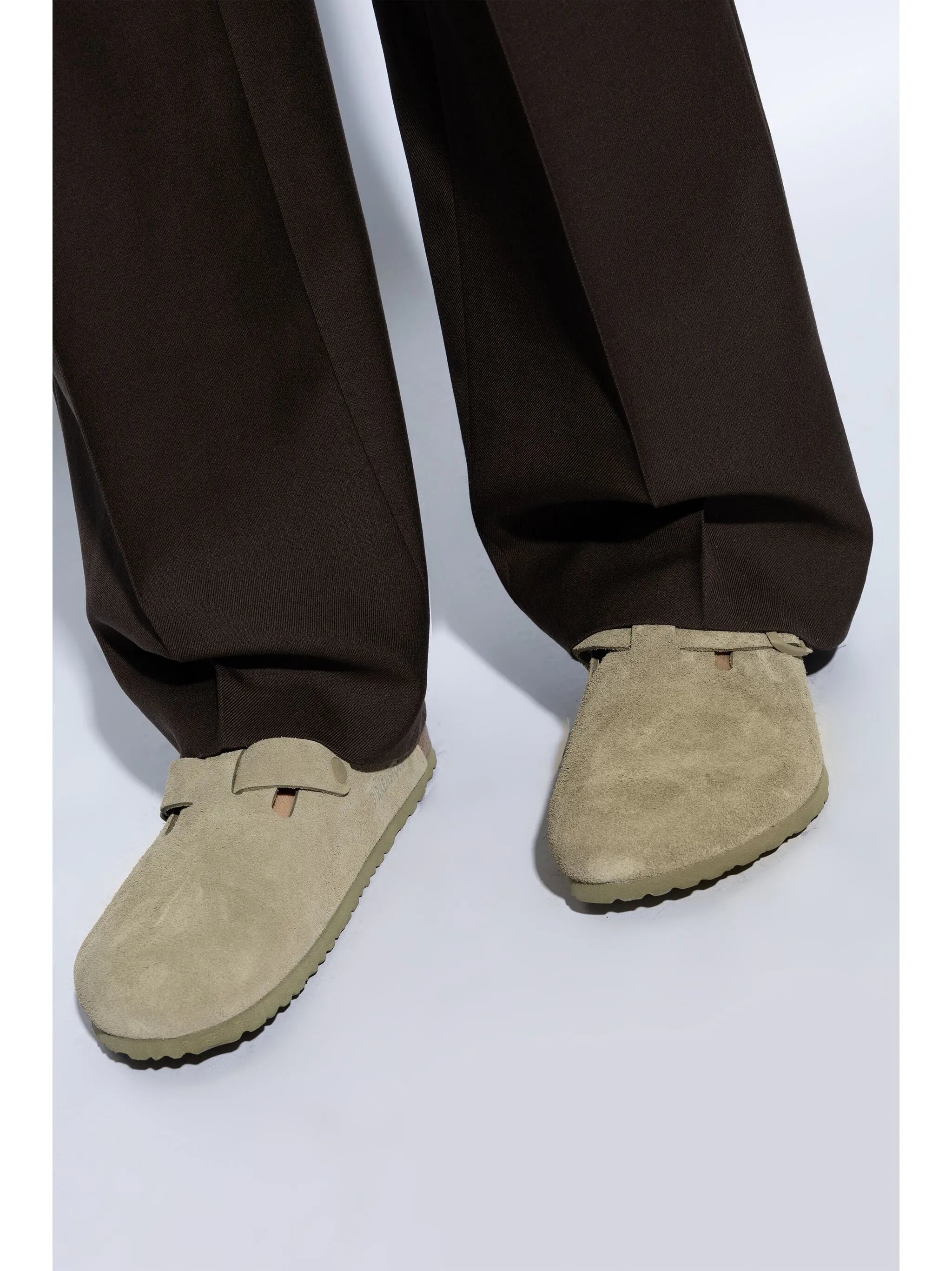 BIRKENSTOCK Sagewood Suede Clog with Buckle in Fern Green
