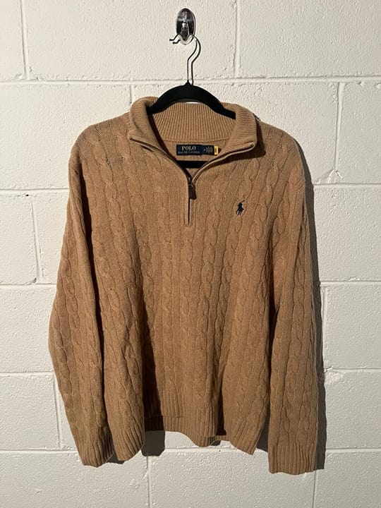 POLO RALPH LAUREN Caramel Whisper Luxe Fit Half-Zip Cable Knit Sweater