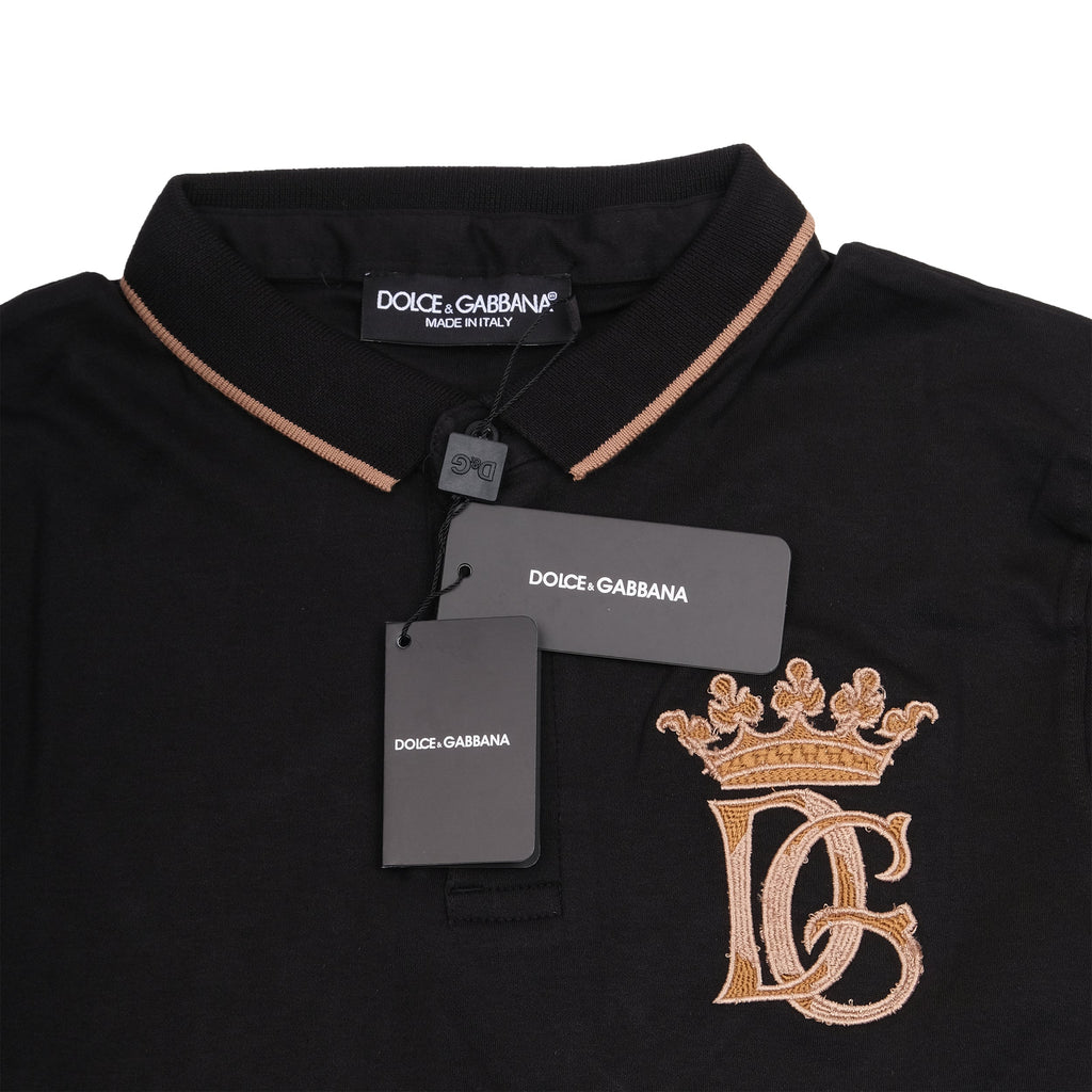 DOLCE&GABBANA Midnight Noir Slim Fit Polo Shirt with Luxe Gold Logo Embroidery