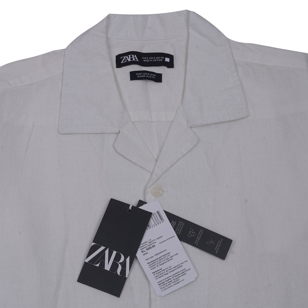 ZARA Glimmering Quartz Classic Fit Short Sleeve Linen Shirt