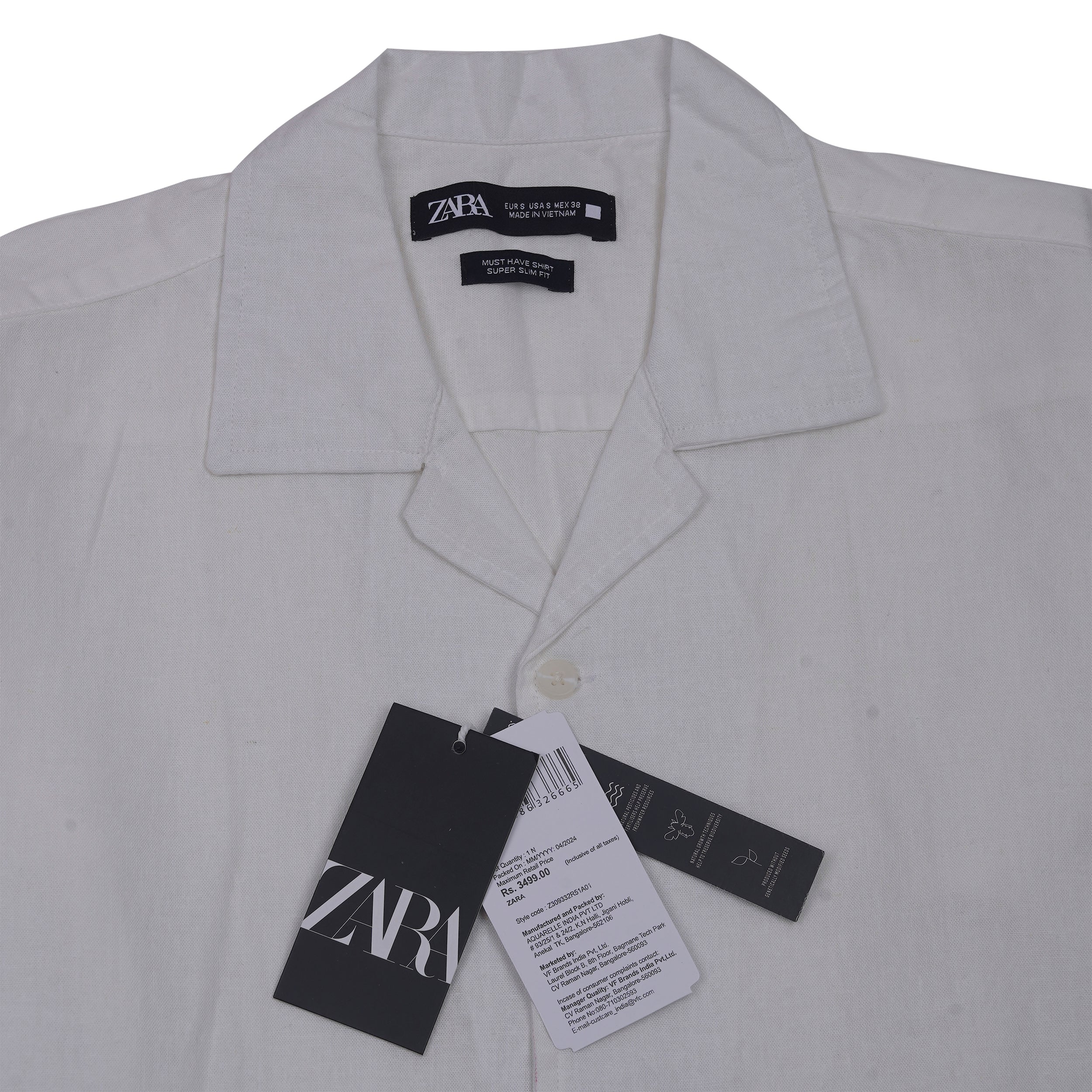ZARA Glimmering Quartz Classic Fit Short Sleeve Linen Shirt