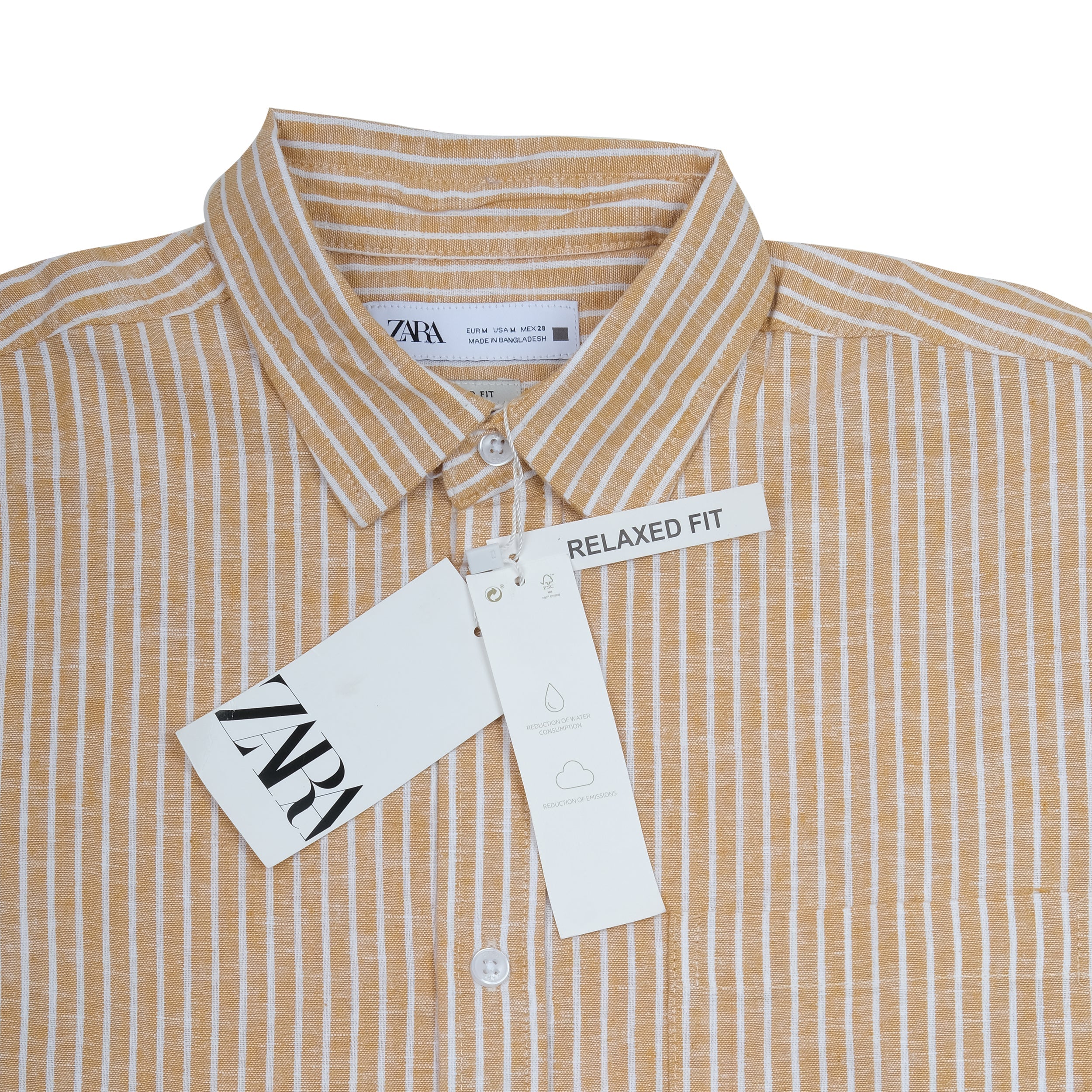 ZARA Golden Sunrise Easy Fit Short Sleeve Linen Shirt