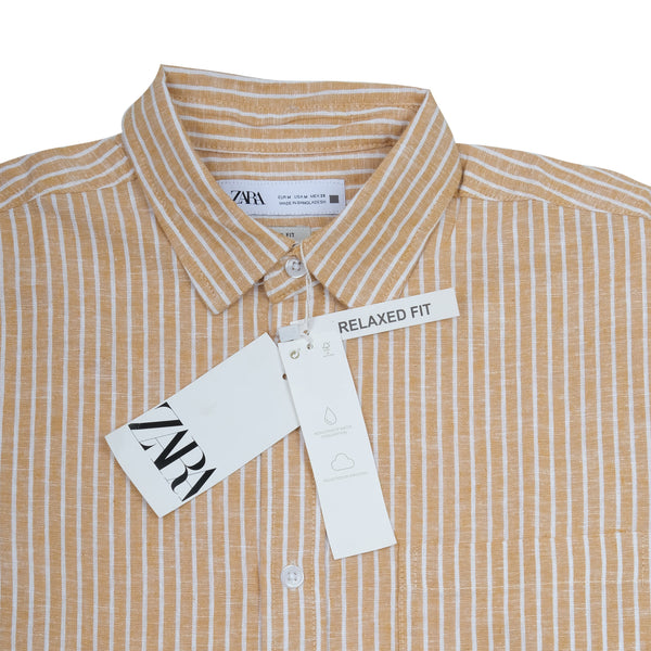 ZARA Golden Sunrise Easy Fit Short Sleeve Linen Shirt