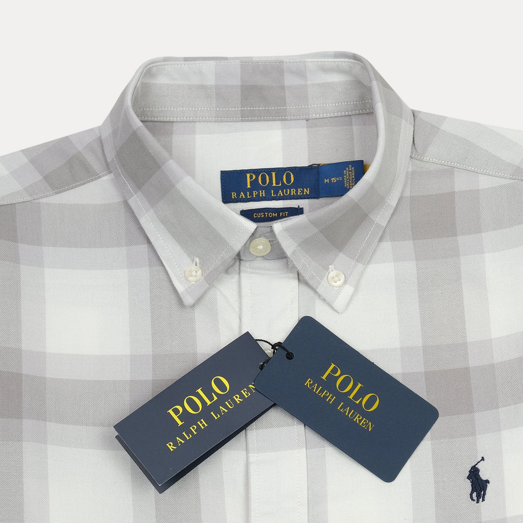 POLO RALPH LAUREN Silver Mist Custom Fit Long Sleeve Plaid Button-Up Shirt