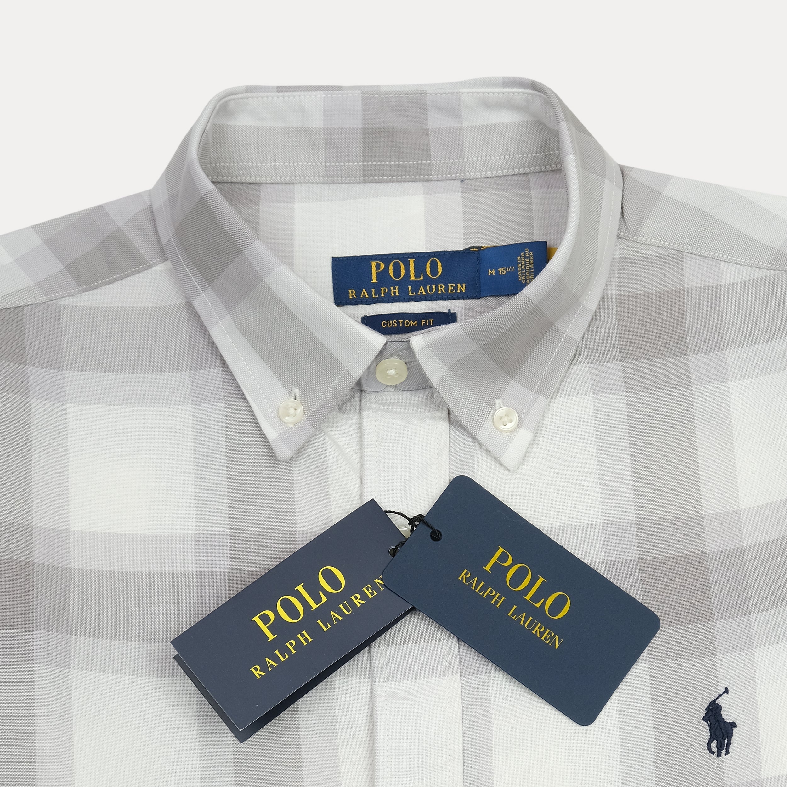POLO RALPH LAUREN Silver Mist Custom Fit Long Sleeve Plaid Button-Up Shirt