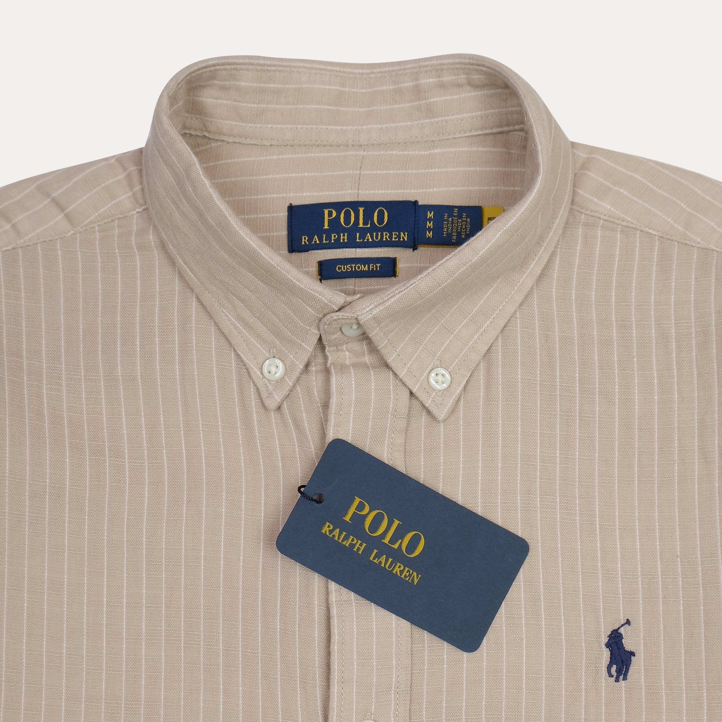 POLO RALPH LAUREN Sandy Taupe Tailored Fit Long Sleeve Striped Button-Down Shirt