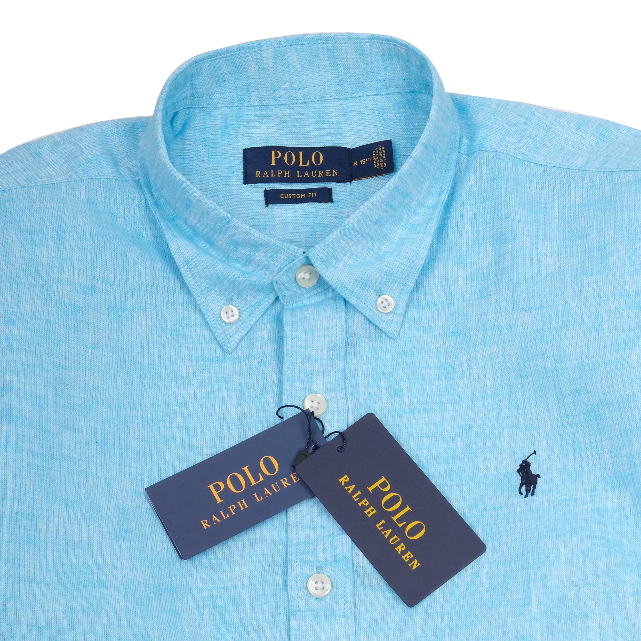 POLO RALPH LAUREN Tranquil Aqua Custom Fit Long Sleeve Linen Blend Shirt