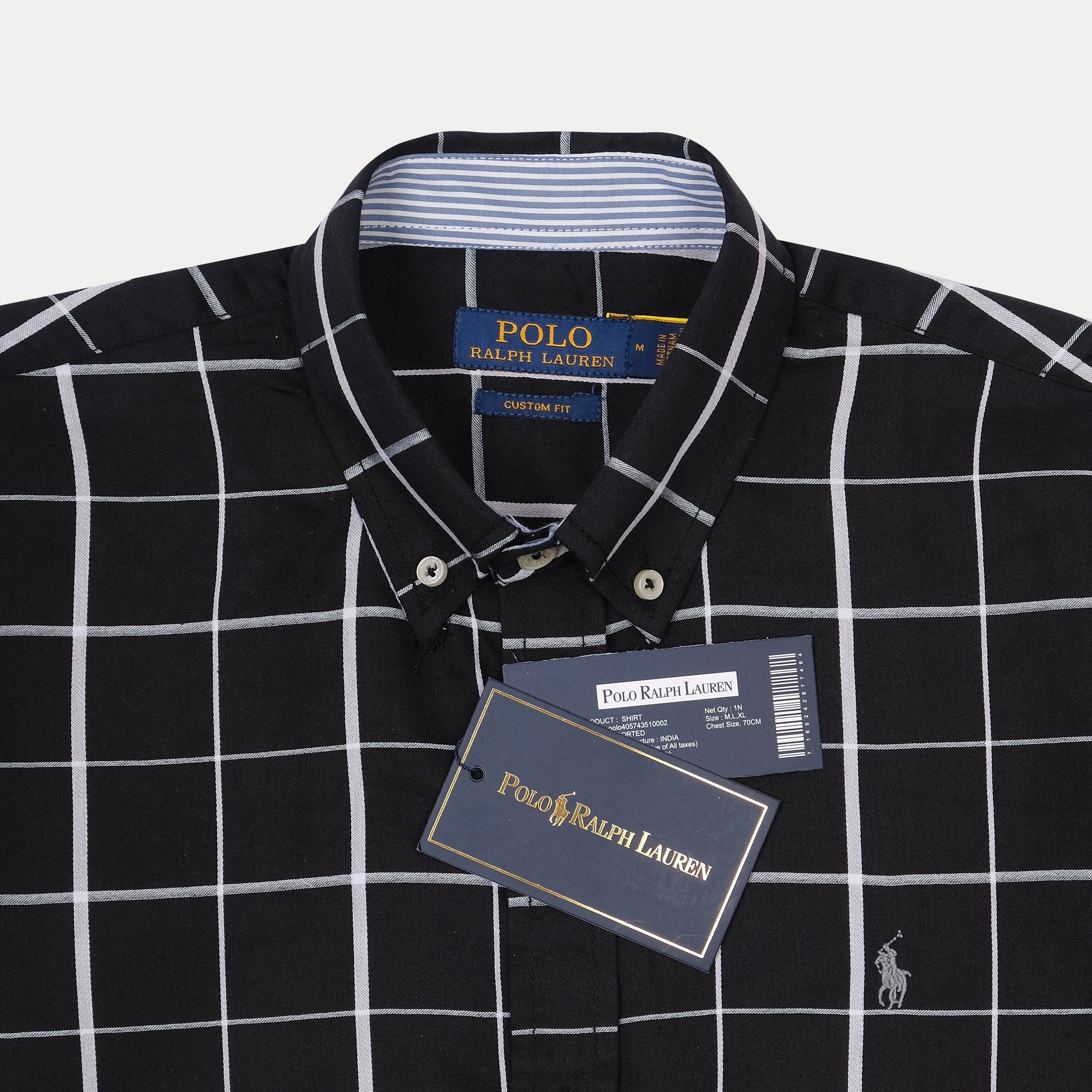 POLO RALPH LAUREN Mystic Ash Custom Fit Long Sleeve Checkered Shirt