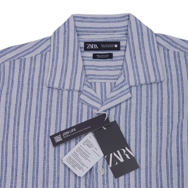 ZARA Serene Azure Tailored Fit Short Sleeve Button-Up Shirt