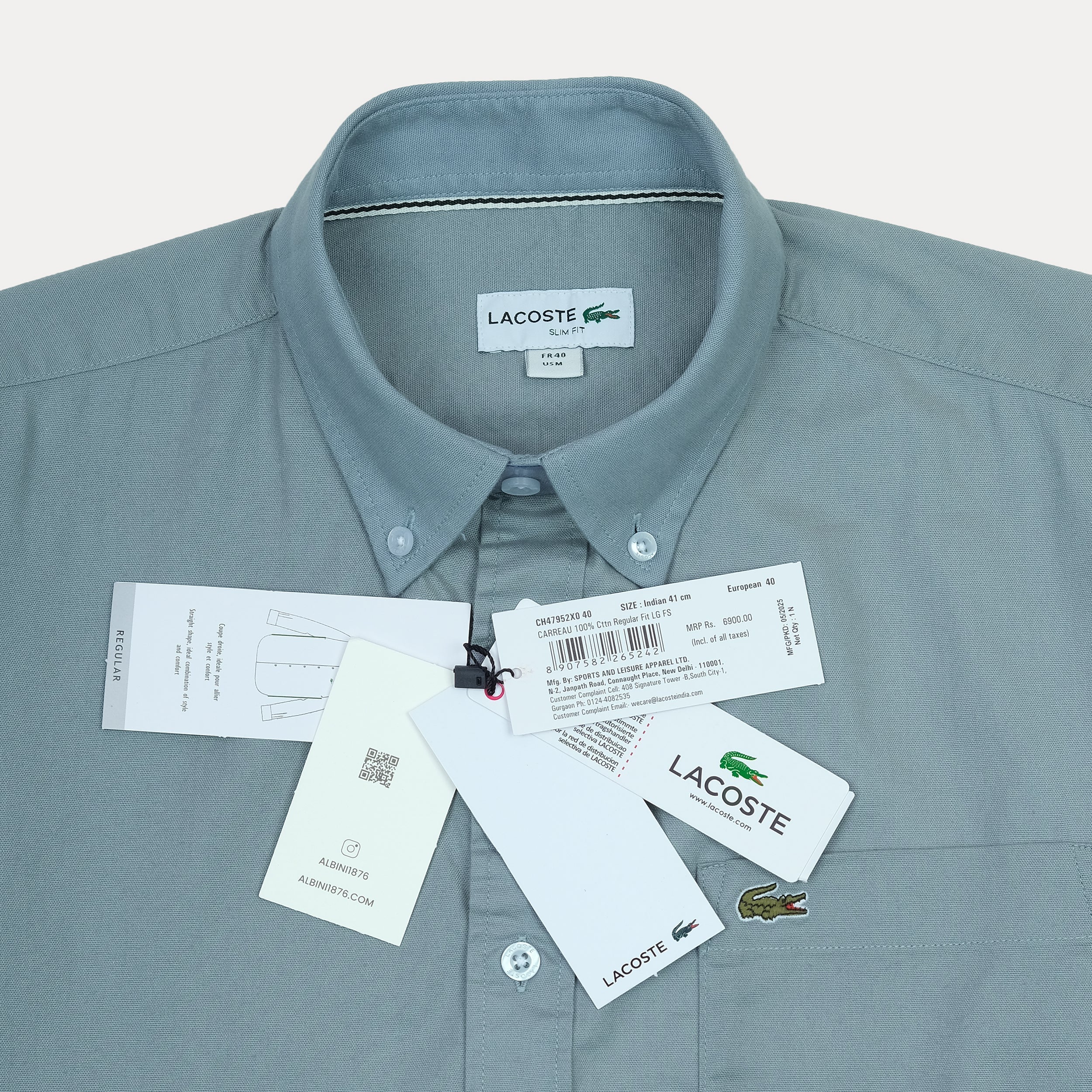 LACOSTE Tranquil Teal Classic Fit Long Sleeve Button-Up Shirt