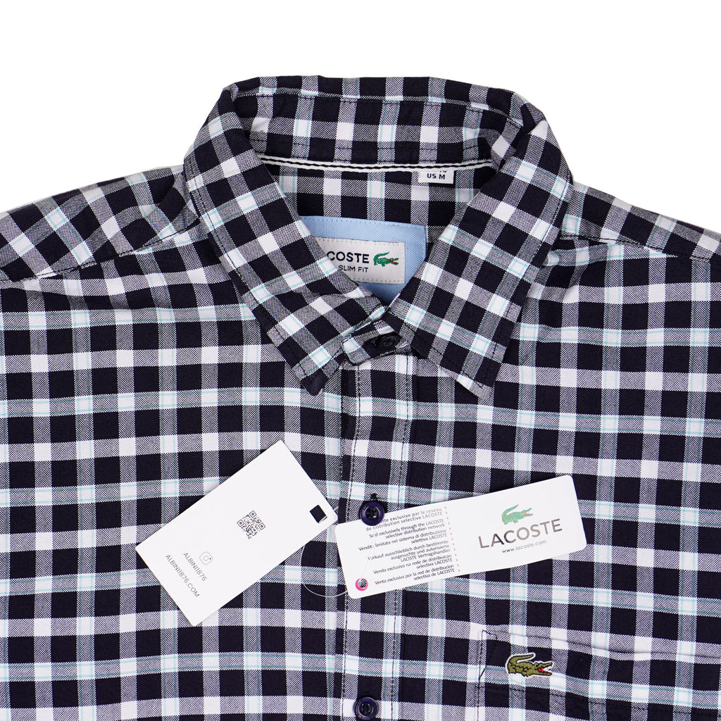 LACOSTE Lucent Sable Umber Tailored Fit Long Sleeve Check Shirt