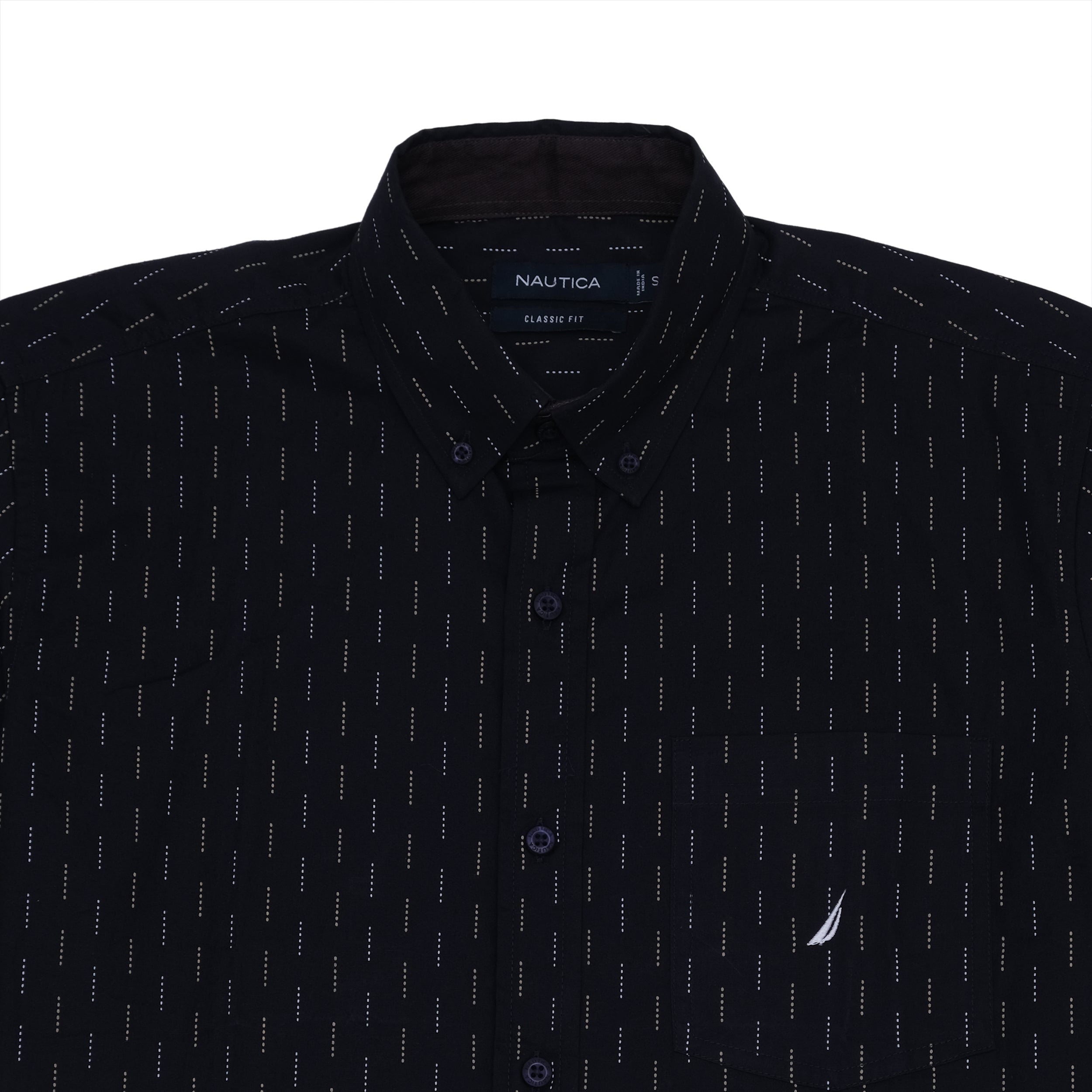 NAUTICA Midnight Navy Geometric Print Classic Fit Short Sleeve Shirt