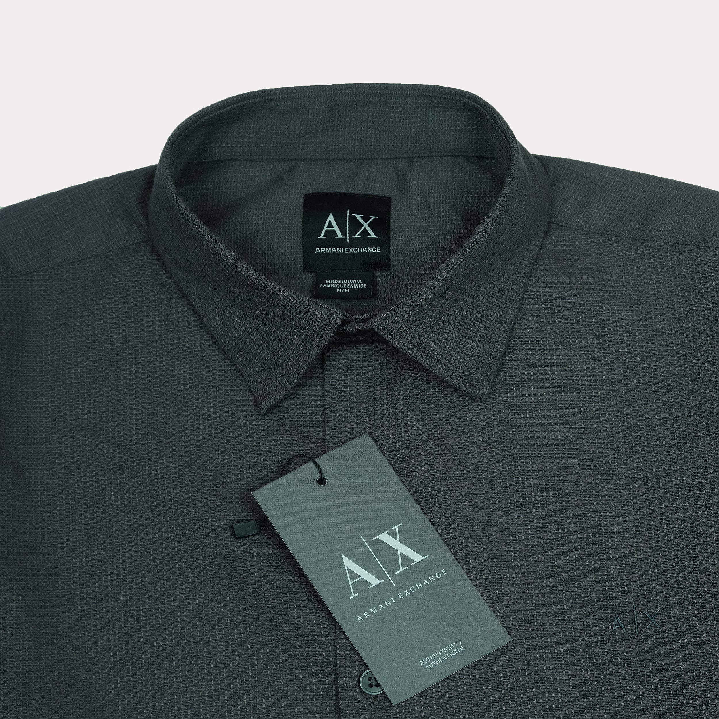 ARMANI EXCHANGE Mystic Teal Tailored Fit Long Sleeve Textured Shirt