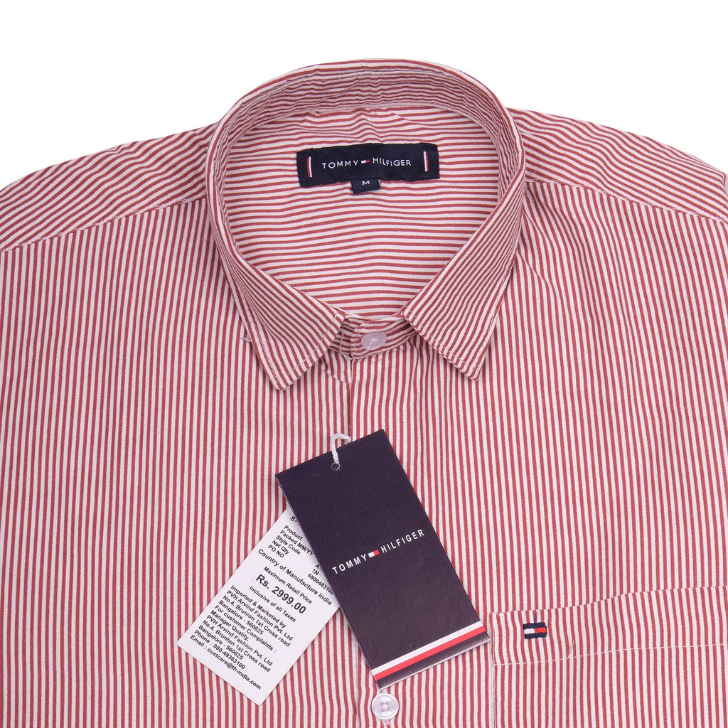 TOMMY HILFIGER Crimson Stripe Classic Fit Long Sleeve Button-Up Shirt