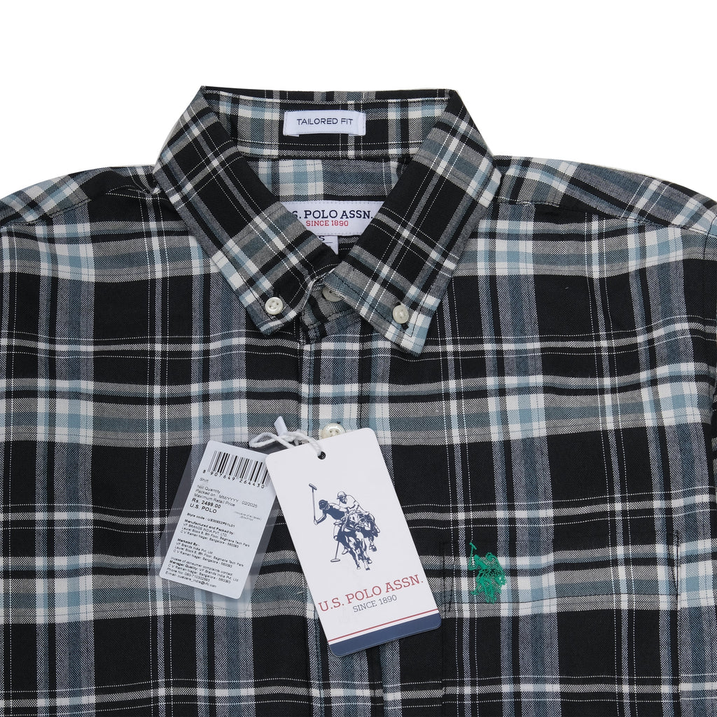 U.S. POLO ASSN. Twilight Slate Tailored Fit Long Sleeve Plaid Shirt