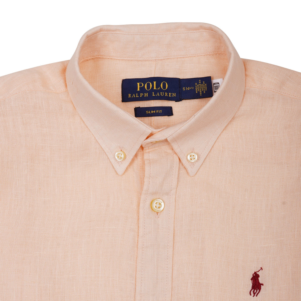 POLO RALPH LAUREN Sunset Coral Slim Fit Long Sleeve Linen Button-Down Shirt