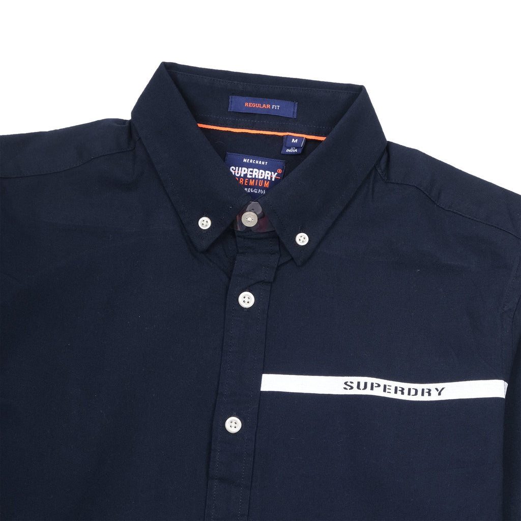 SUPERDRY Deep Sea Navy Regular Fit Button-Up Shirt with Logo