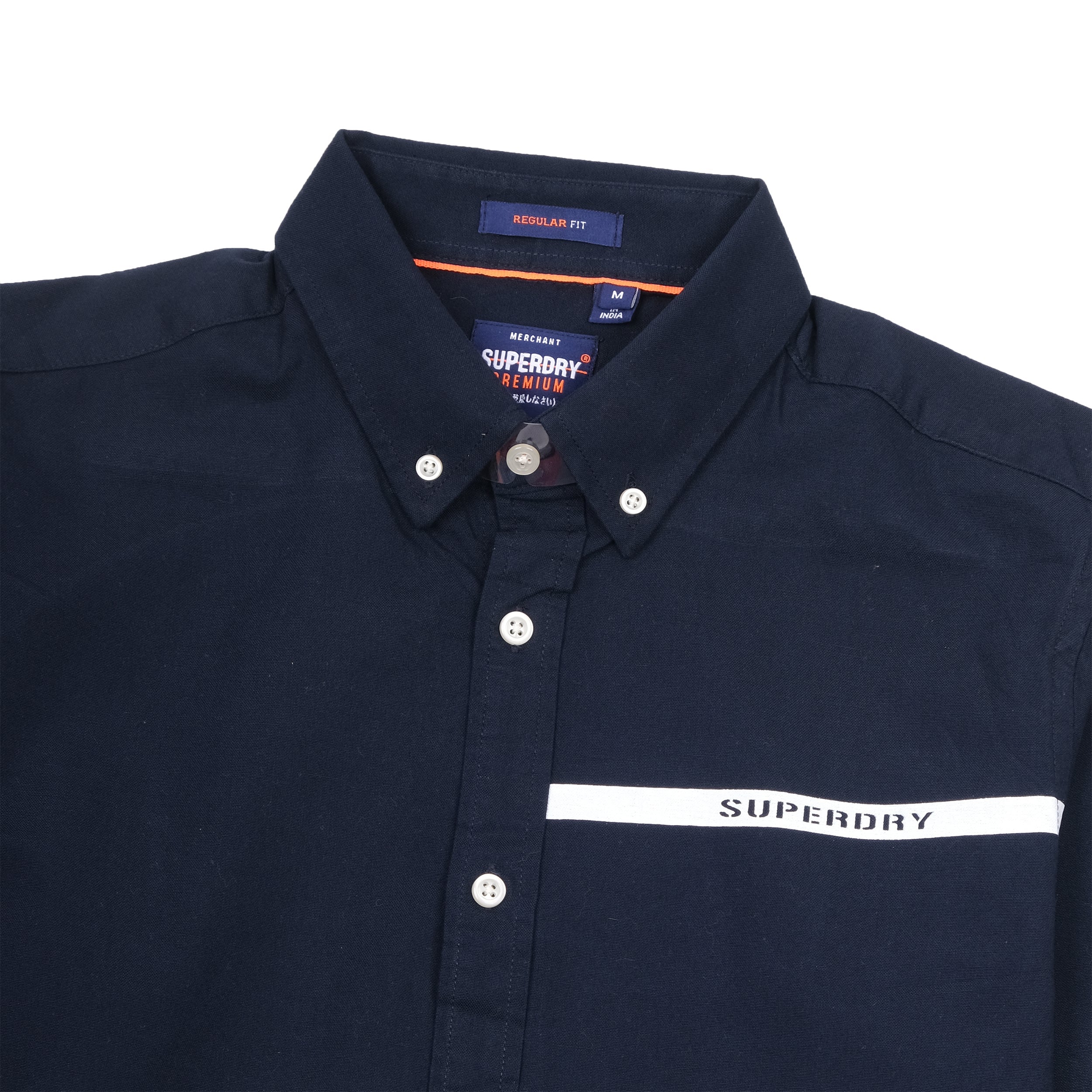 SUPERDRY Deep Sea Navy Regular Fit Button-Up Shirt with Logo